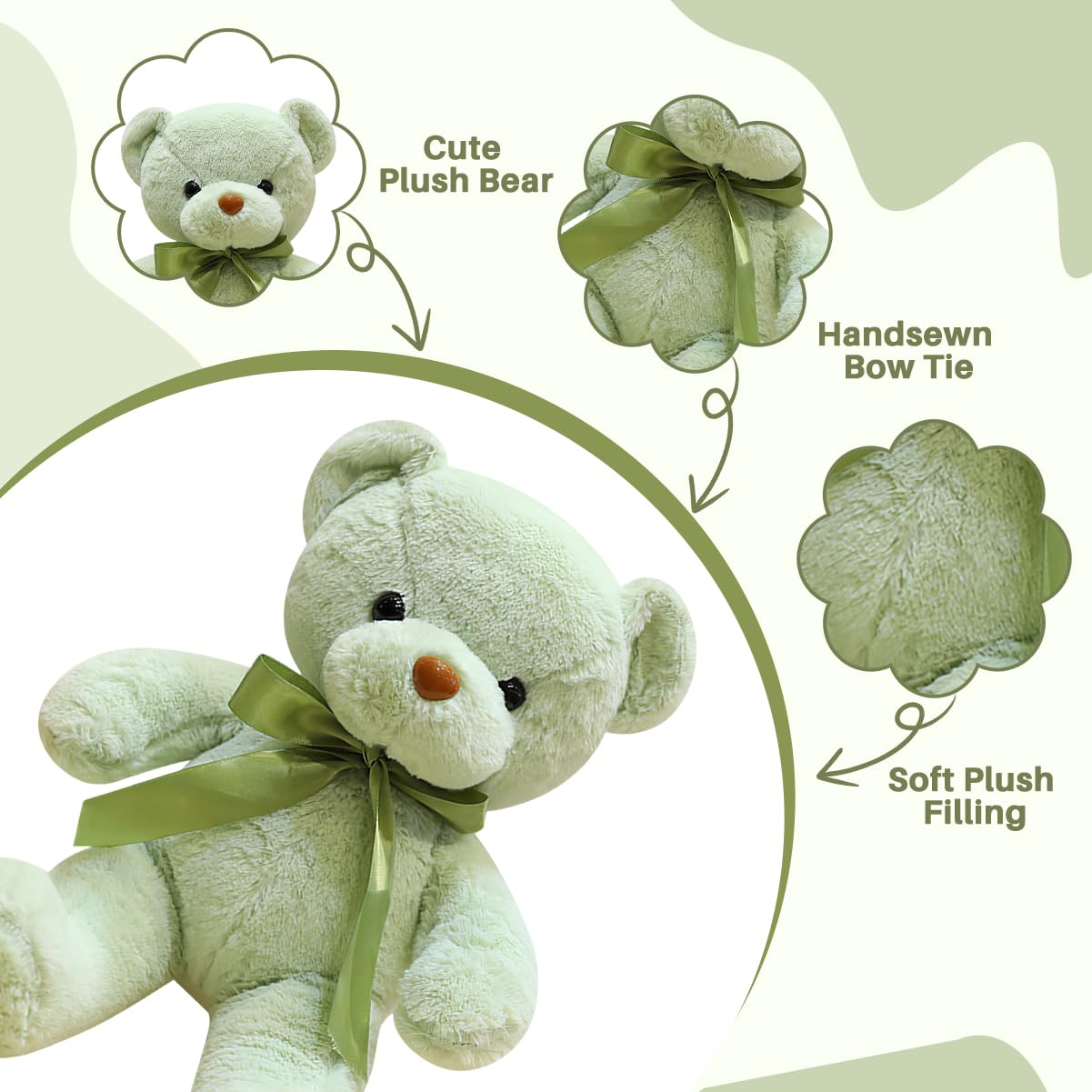 VYUSIT 3 Pcs Green Teddy Bears Bulk – 13.4 Inch Soft Plush Toys for Kids & Gifts