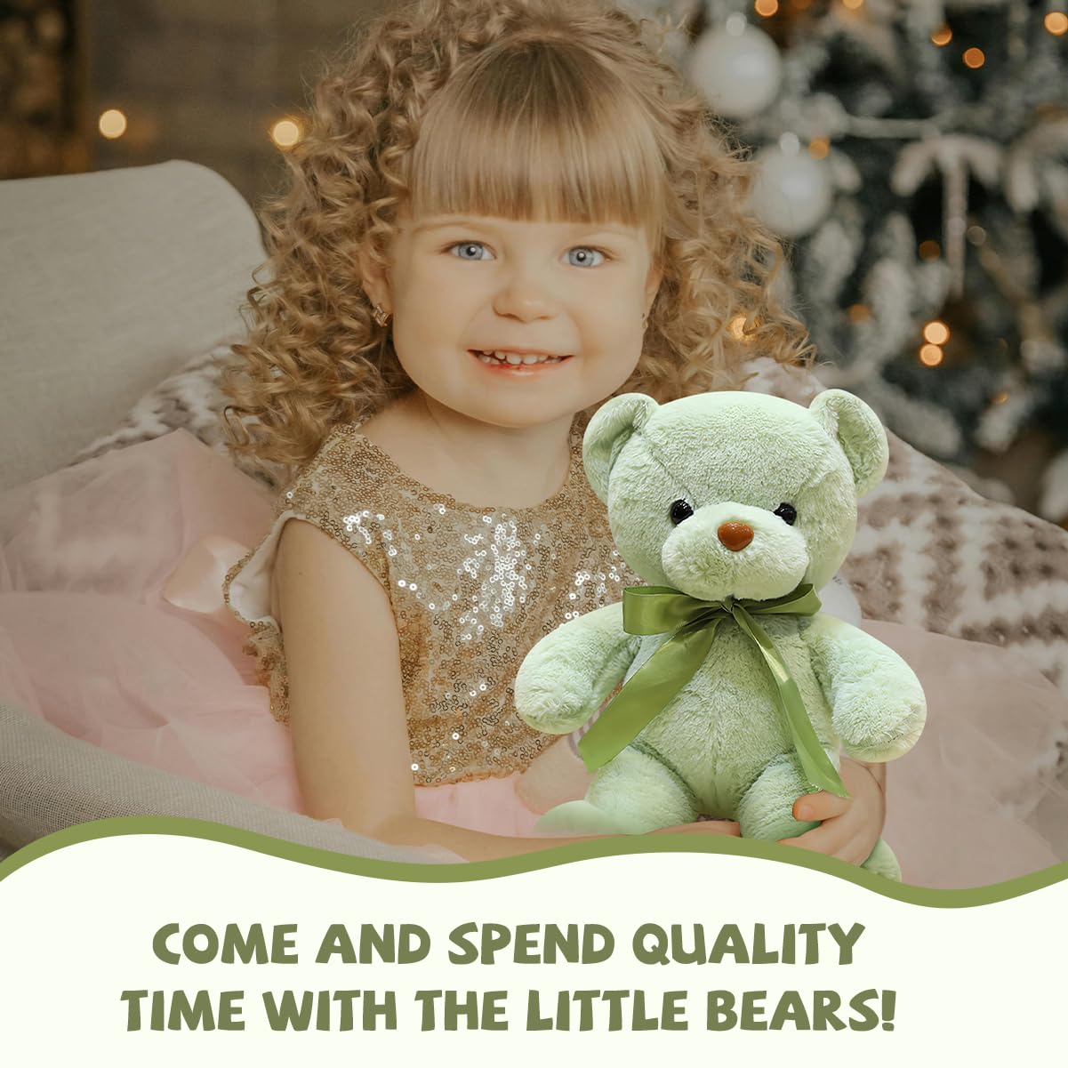VYUSIT 3 Pcs Green Teddy Bears Bulk – 13.4 Inch Soft Plush Toys for Kids & Gifts