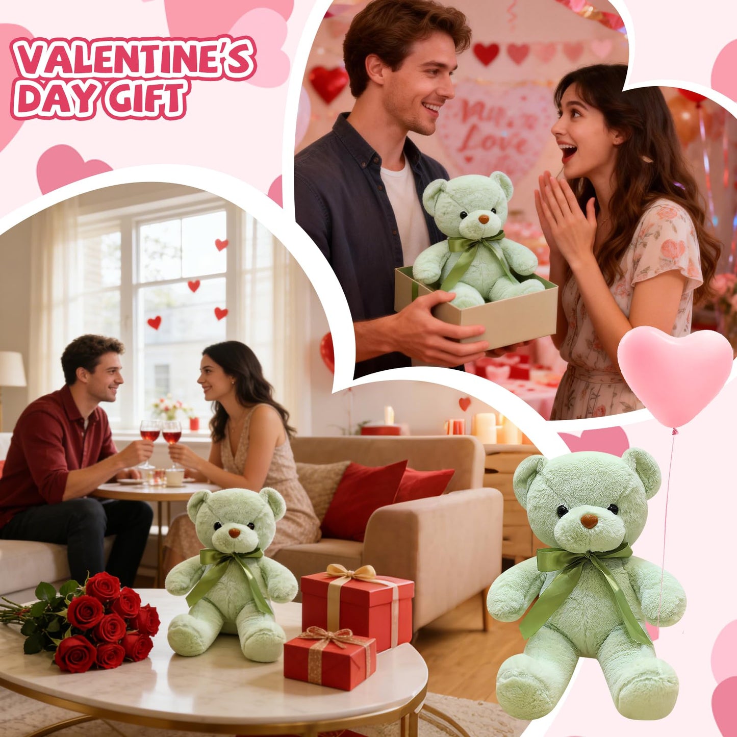 VYUSIT Green Teddy Bear 13.4” Plush – Soft Small Stuffed Bear for Kids, Gifts & Special Occasions