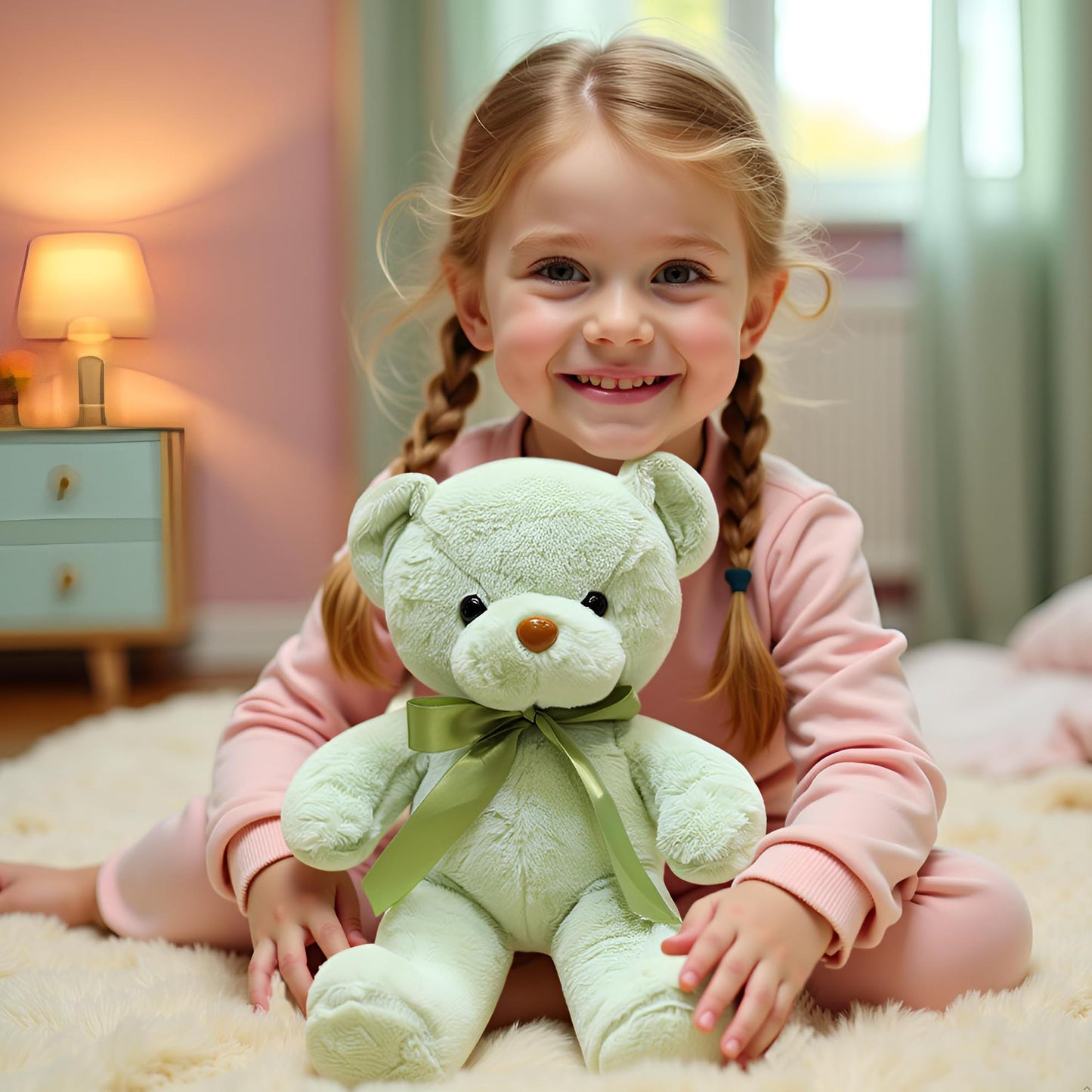 VYUSIT Green Teddy Bear 13.4” Plush – Soft Small Stuffed Bear for Kids, Gifts & Special Occasions