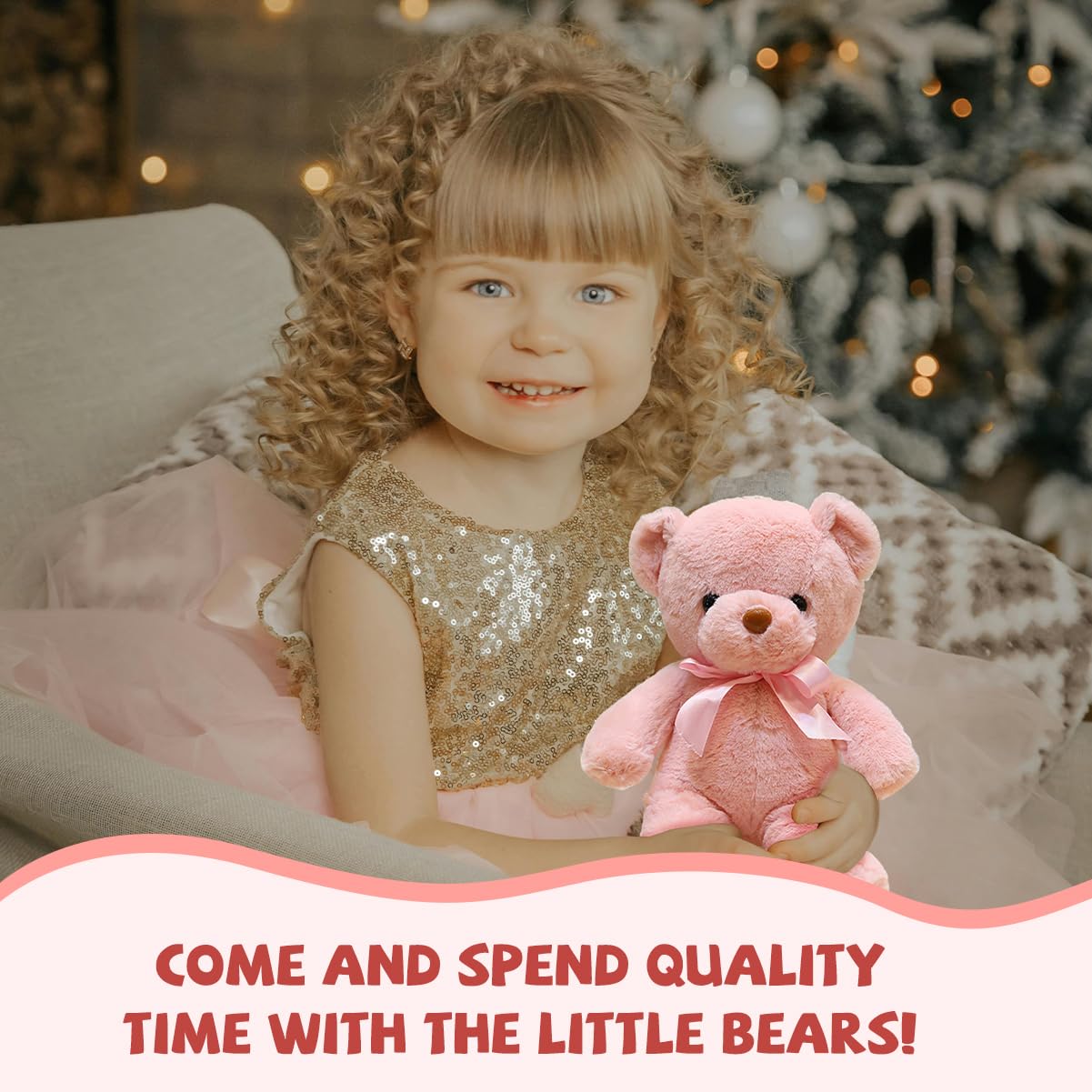 VYUSIT 3 Pcs Pink Teddy Bear Plush – 13.4-Inch Cute Cuddly Stuffed Animals for Kids