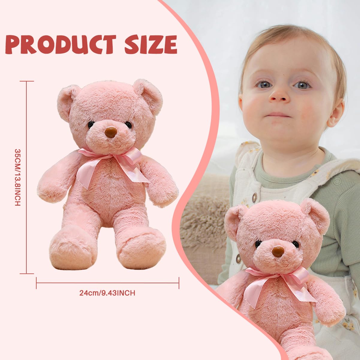 VYUSIT 3 Pcs Pink Teddy Bear Plush – 13.4-Inch Cute Cuddly Stuffed Animals for Kids