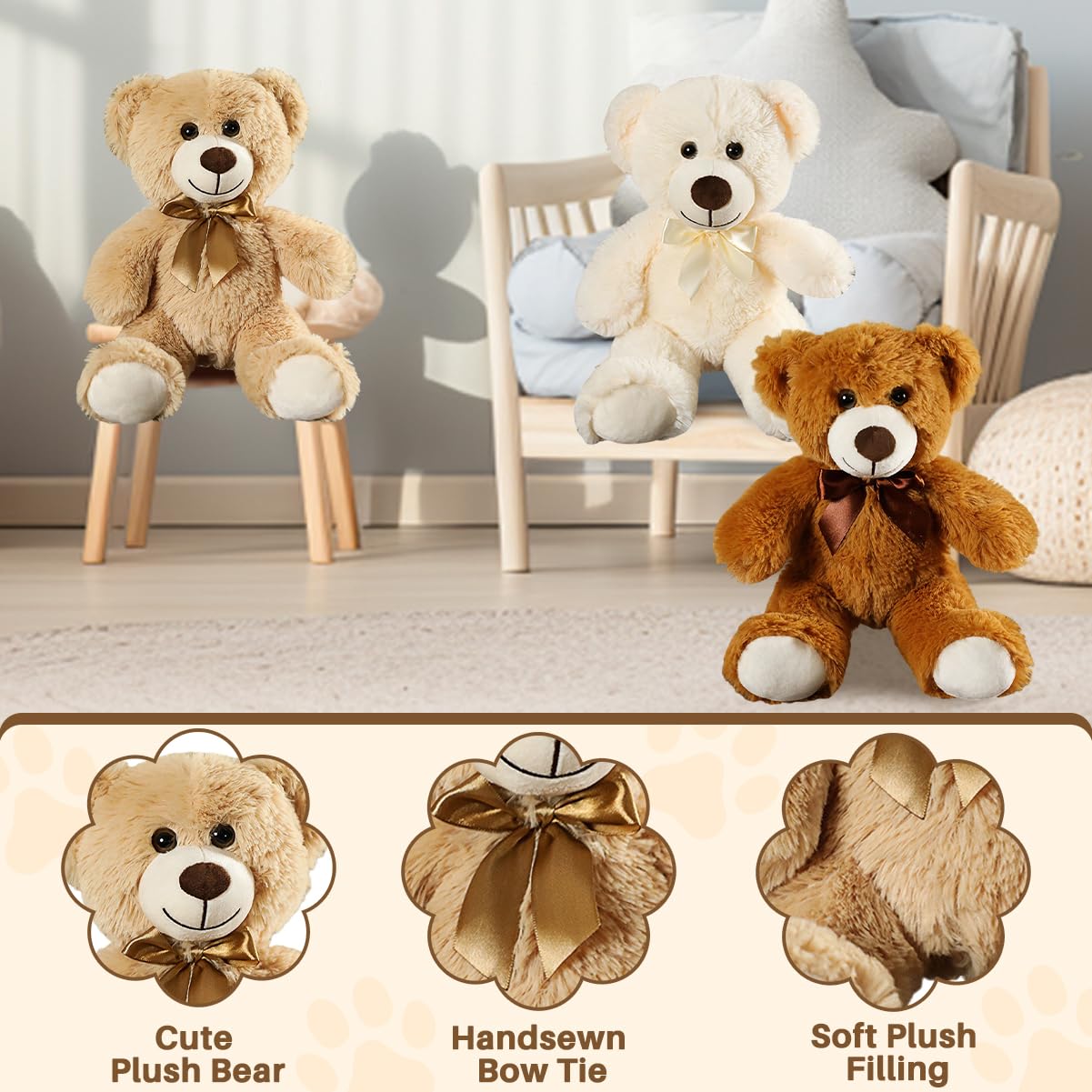 VYUSIT 6-Pcs Teddy Bear Plush Set — 13.5-Inch Soft Stuffed Bears for Baby Showers, Parties, Gifts