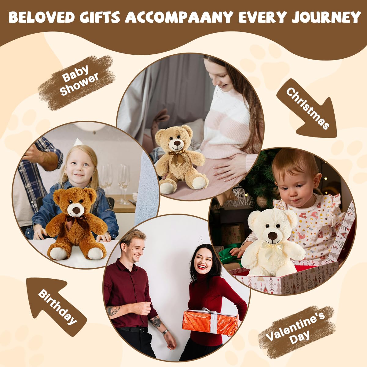 VYUSIT 6-Pcs Teddy Bear Plush Set — 13.5-Inch Soft Stuffed Bears for Baby Showers, Parties, Gifts
