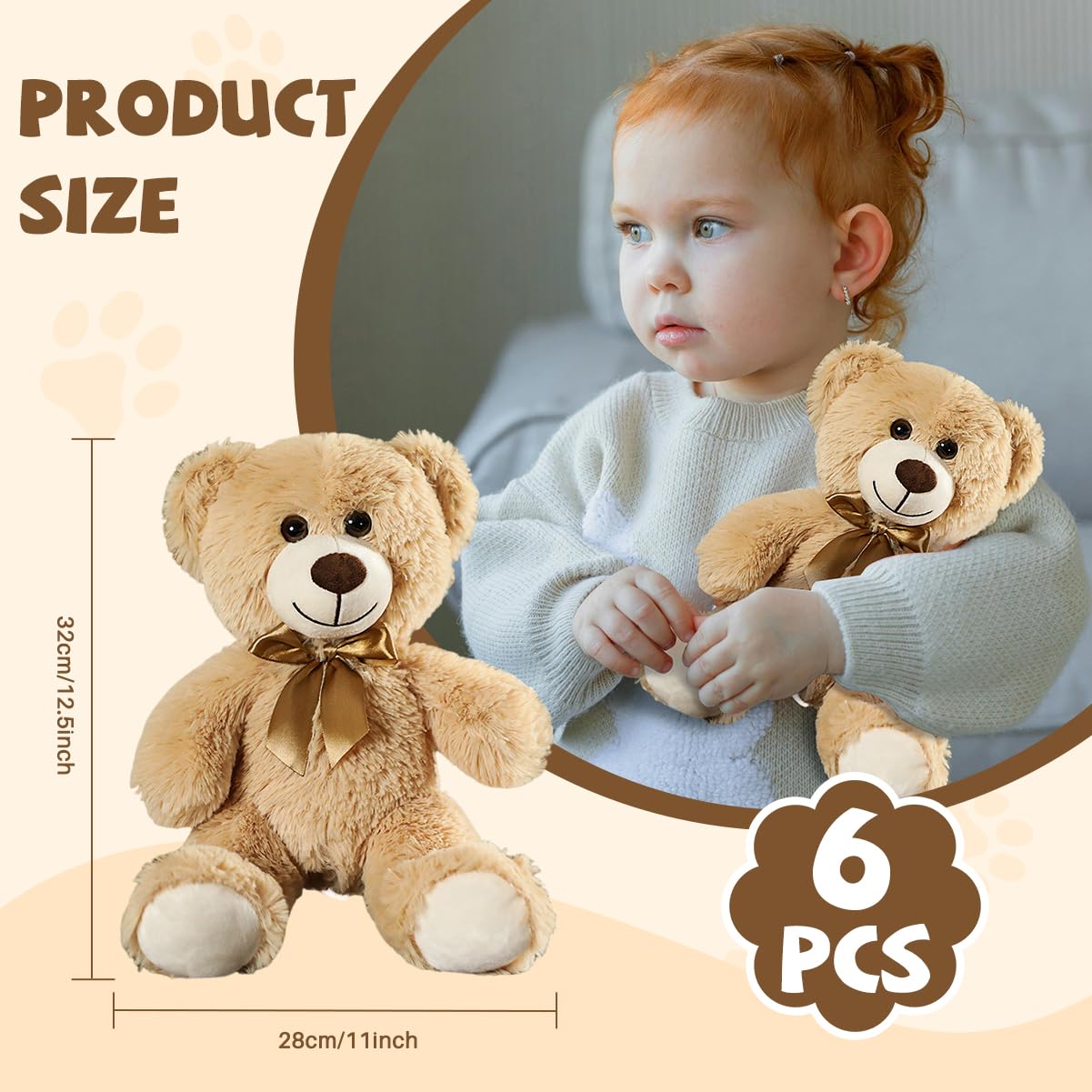 VYUSIT 6 Pcs Teddy Bear Plush Toys Bulk – 12.5-Inch Cuddly Centerpieces for Parties