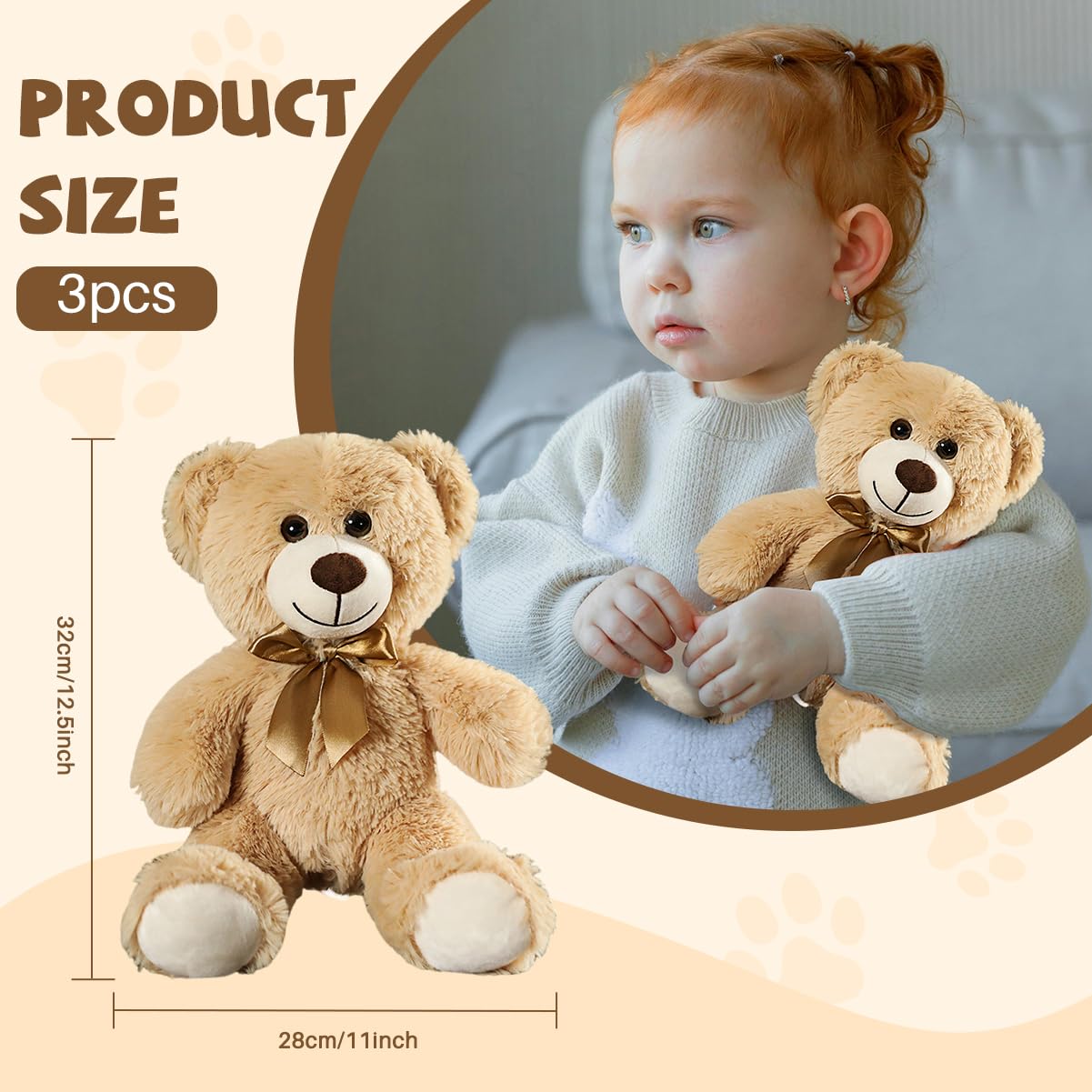 VYUSIT 3-Pack Teddy Bears — 13-Inch Soft Plush Stuffed Animals for Kids
