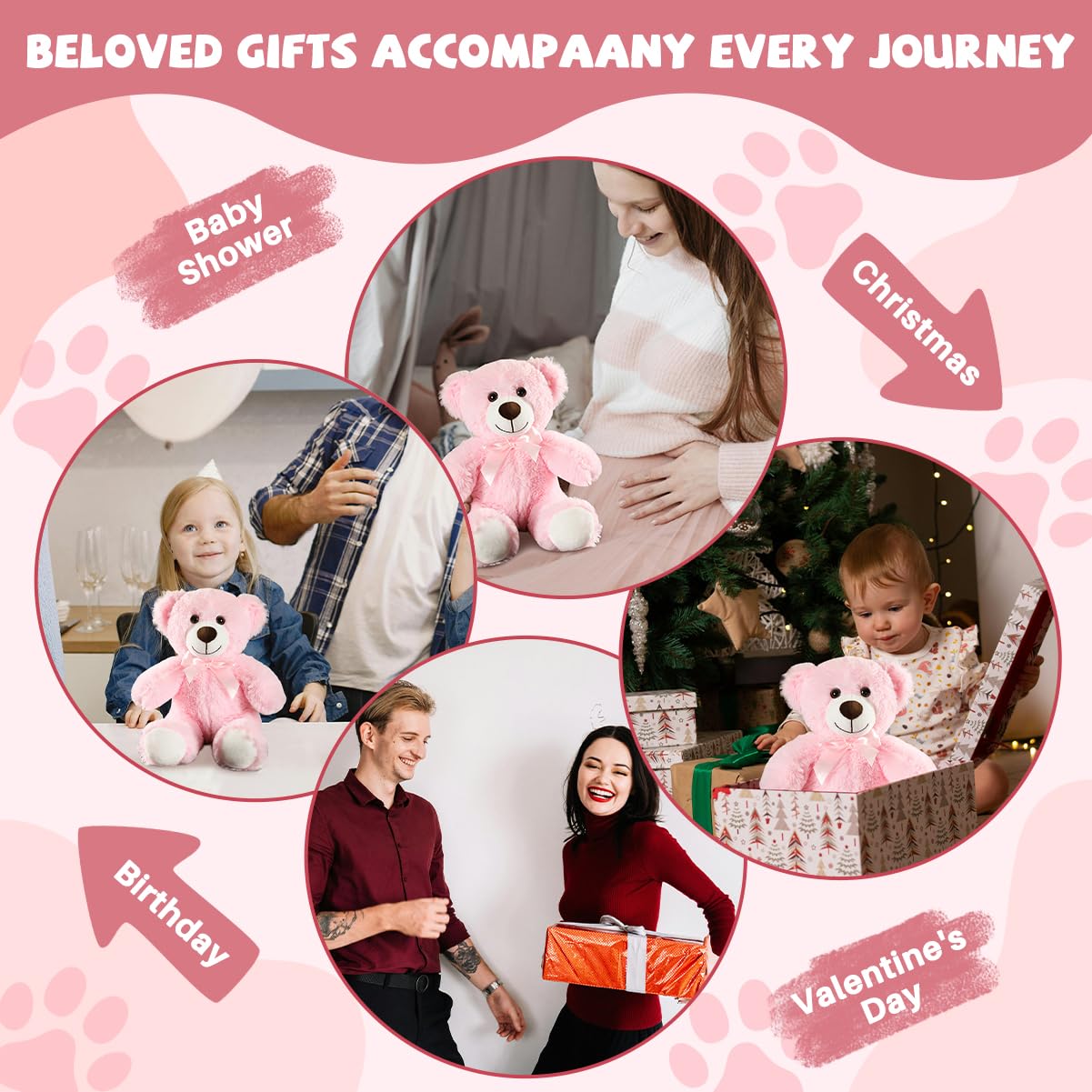 VYUSIT 3 Pcs Pink Teddy Bear Plush Set – 13.5 Inch Cuddly Stuffed Animals for Kids, Gifts, and Decor