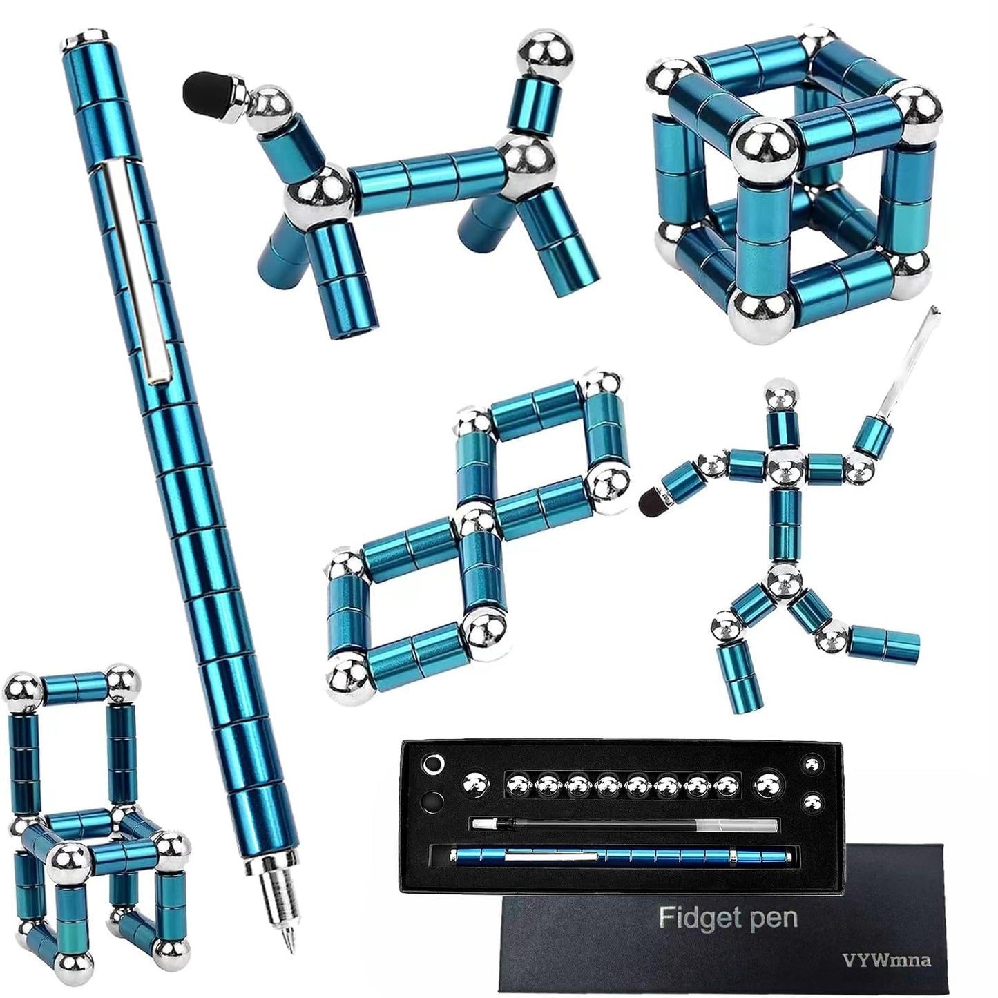 VYWmna Fidget Pen: Deformable Magnetic Desk Toy for Focus and Creativity (Blue)