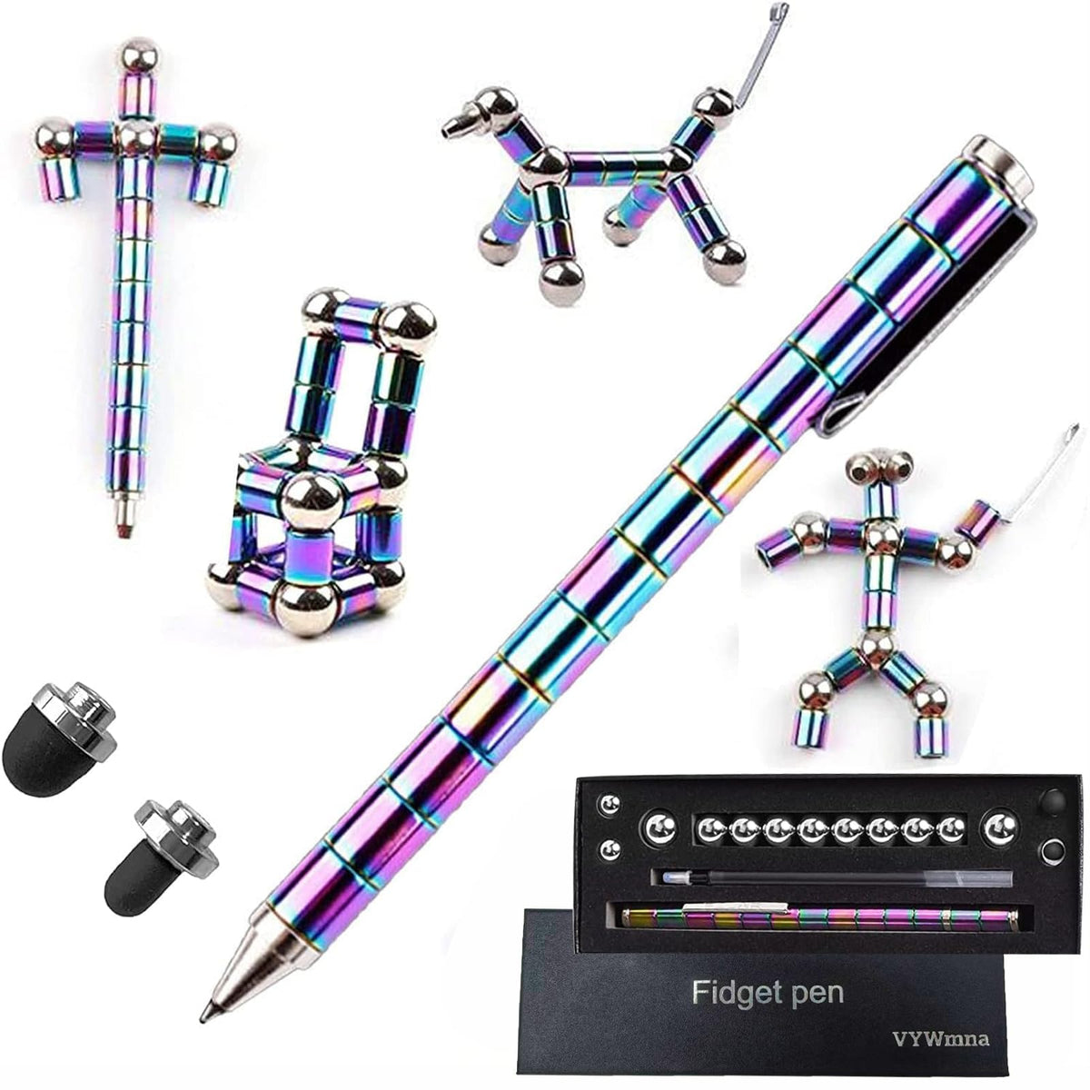 VYWmna Fidget Pen – Magnetic Deformation Pen for Focus, Stress Relief, Colorful Desk Toy
