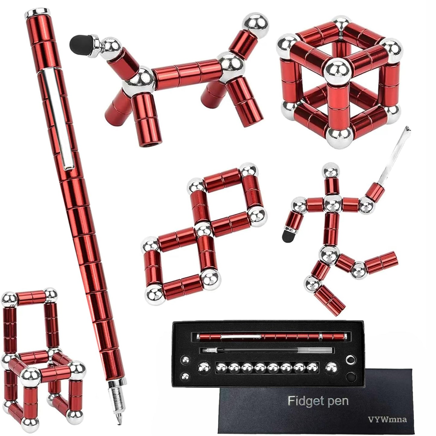 VYWmna Fidget Pen – Deformable Magnetic Desk Toy & Writing Pen (Red)