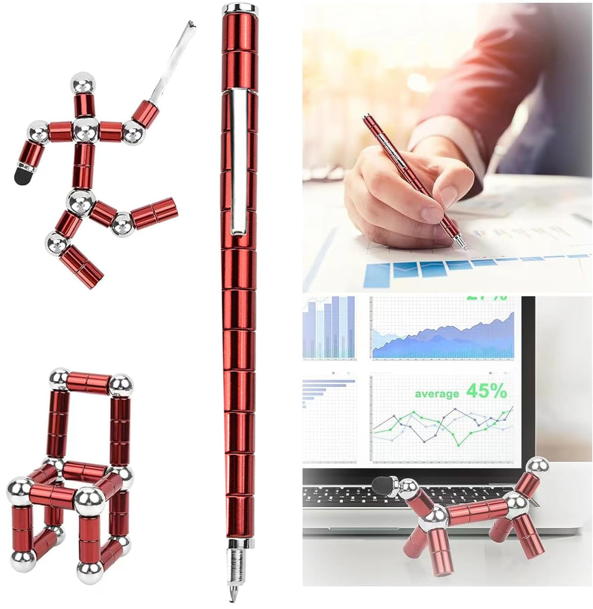 VYWmna Fidget Pen – Deformable Magnetic Desk Toy & Writing Pen (Red)