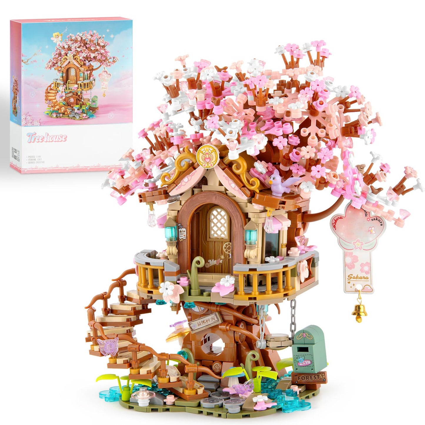 Vziimo Cherry Blossom Treehouse Building Set – 1149 Pcs Mini Bricks for Teens & Adults 14+