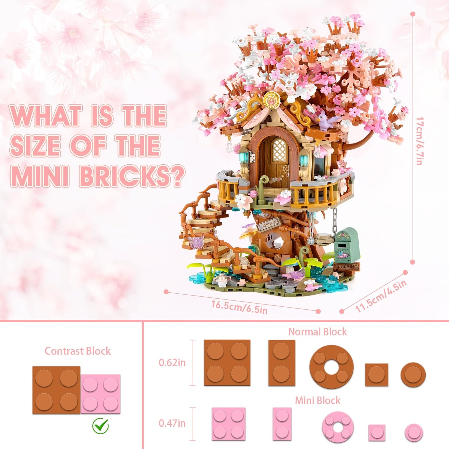 Vziimo Cherry Blossom Treehouse Building Set – 1149 Pcs Mini Bricks for Teens & Adults 14+