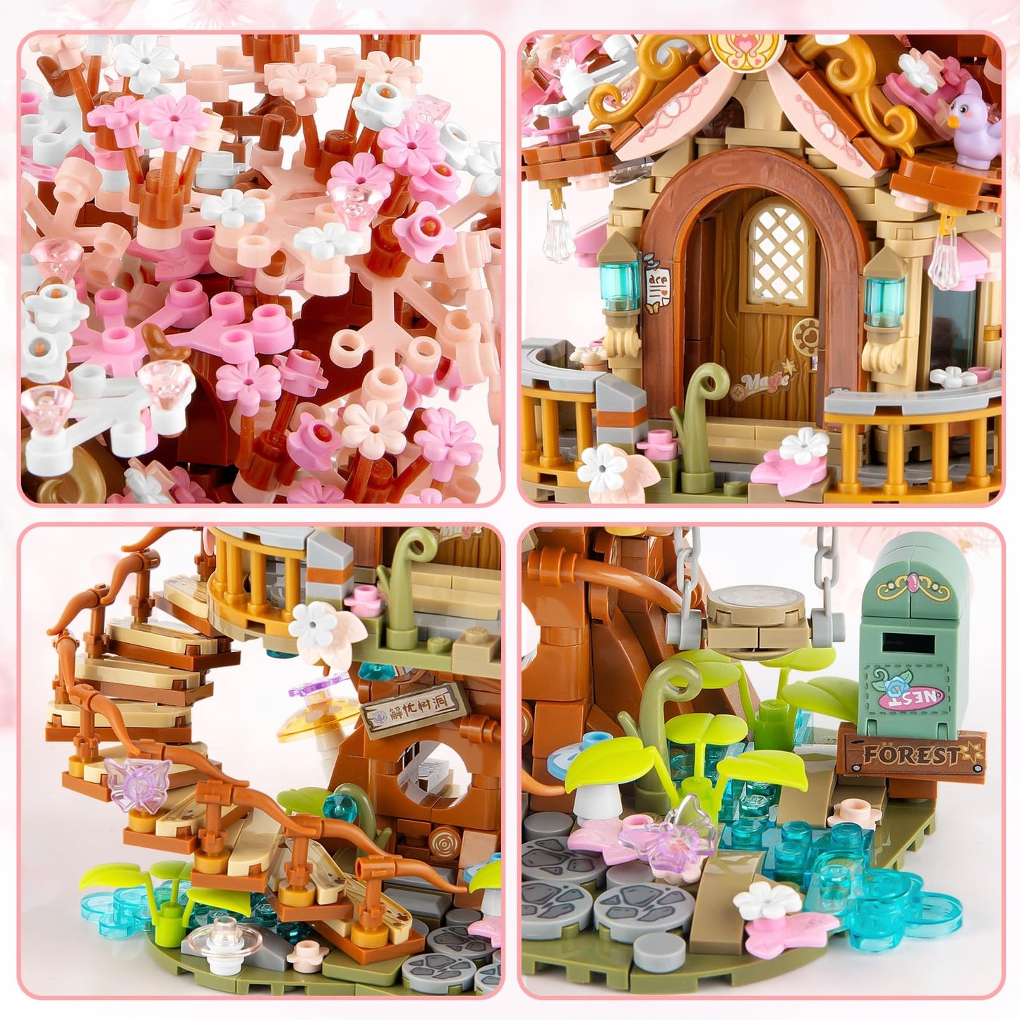 Vziimo Cherry Blossom Treehouse Building Set – 1149 Pcs Mini Bricks for Teens & Adults 14+