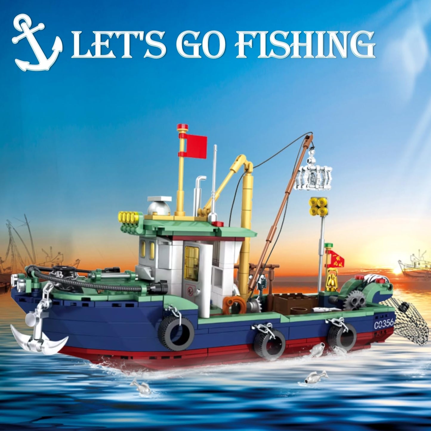 Vziimo Fishing Boat Building Blocks – City Marine Model Kit (582 PCS)