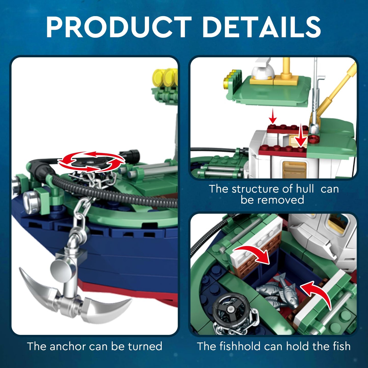 Vziimo Fishing Boat Building Blocks – City Marine Model Kit (582 PCS)