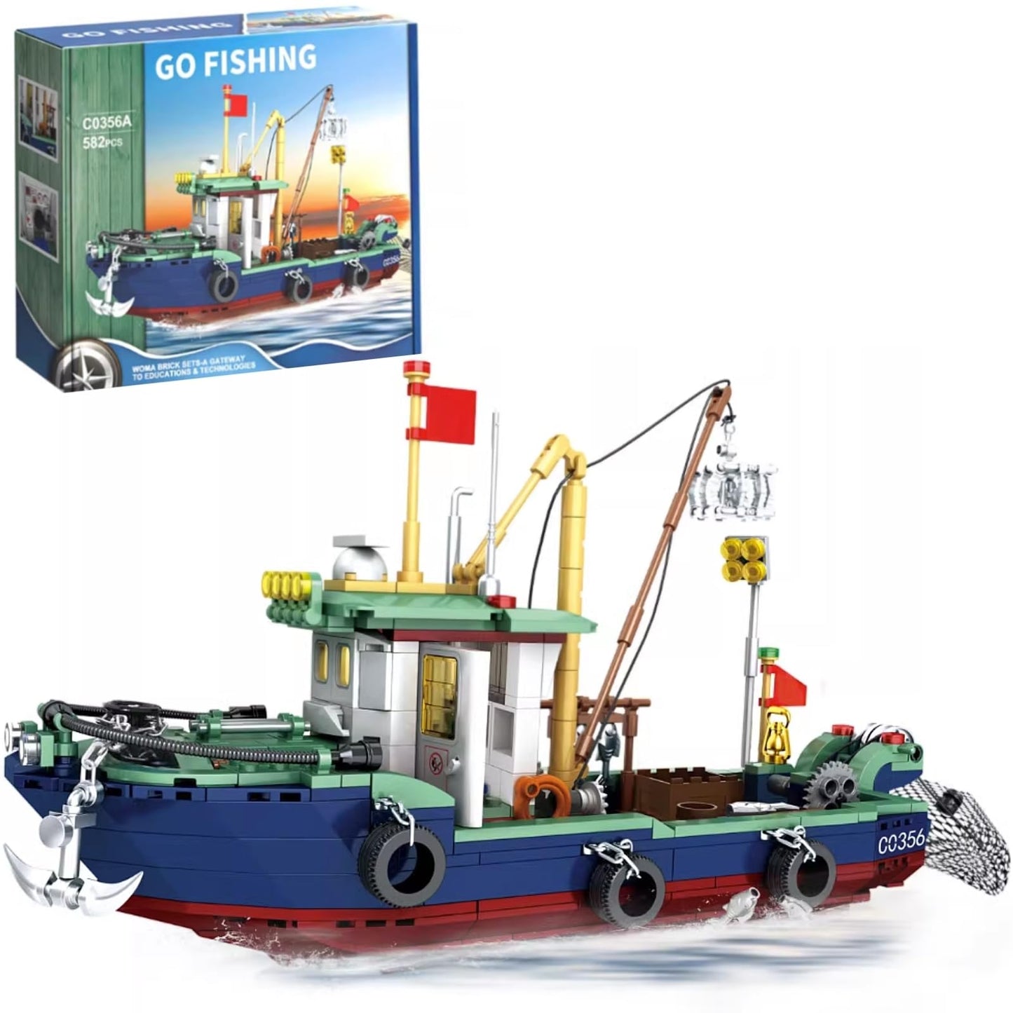 Vziimo Fishing Boat Building Blocks – City Marine Model Kit (582 PCS)