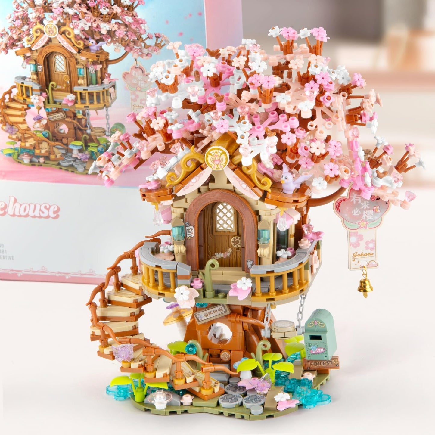 Vziimo Cherry Blossom Treehouse Building Set – 1149 Pcs Mini Bricks for Teens & Adults 14+