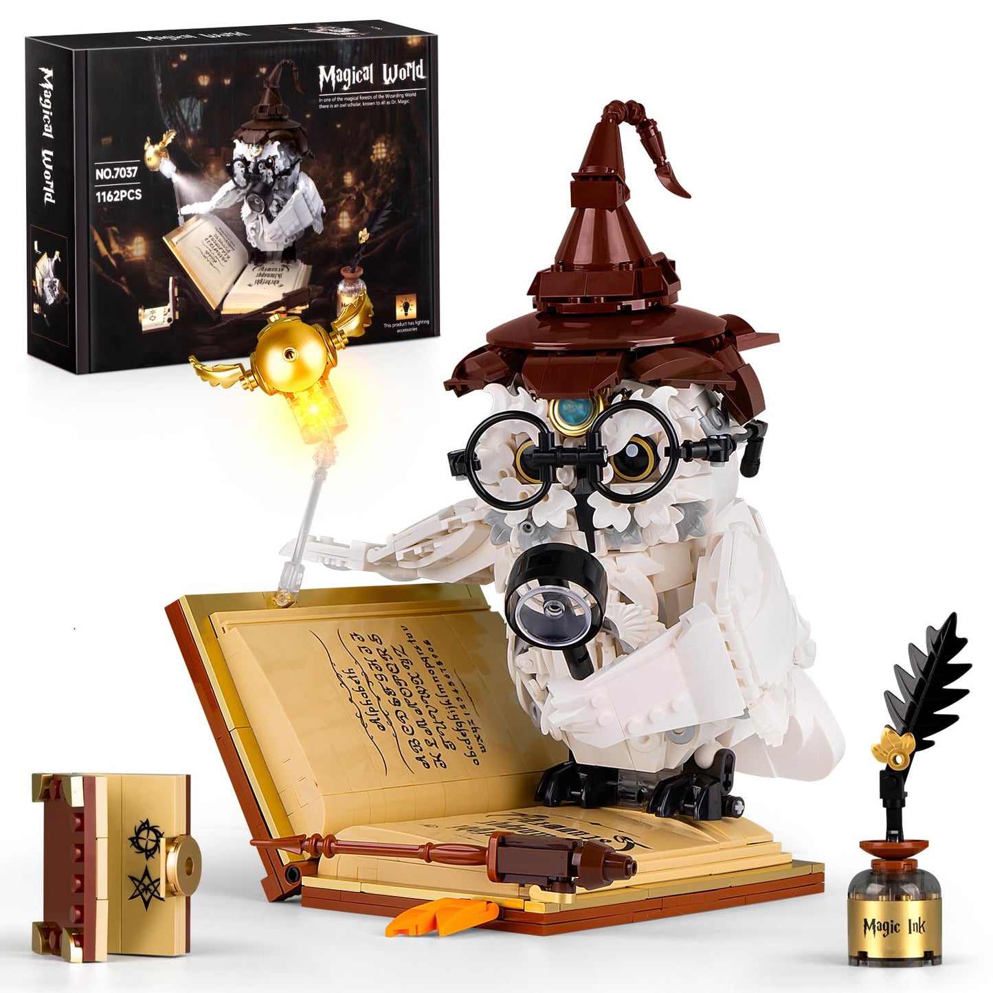 Vziimo Ideas Magic World Owl Building Set - 1162 PCS MOC Creative Bird with Light for Teens & Adults 14+