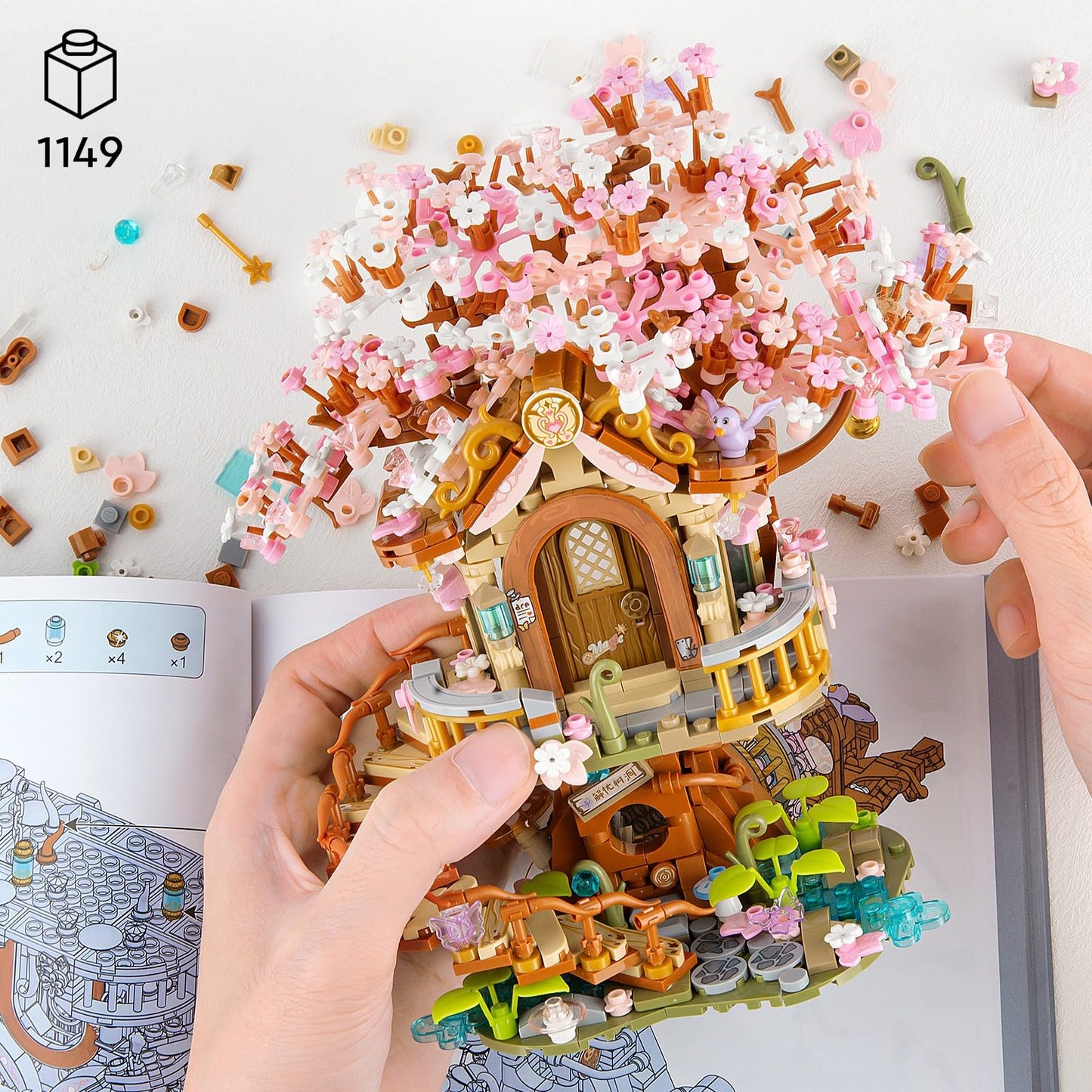 Vziimo Cherry Blossom Treehouse Building Set – 1149 Pcs Mini Bricks for Teens & Adults 14+