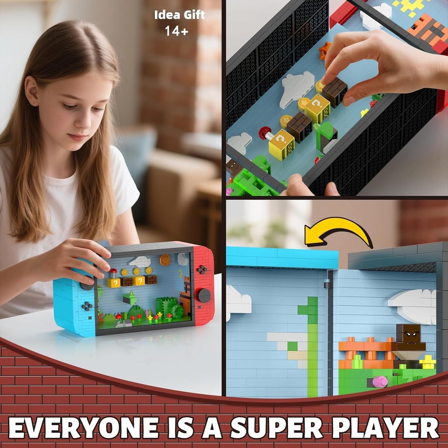 Vziimo Super Player Game Building Sets – 1528 Pieces, Openable 3D Anime Scene