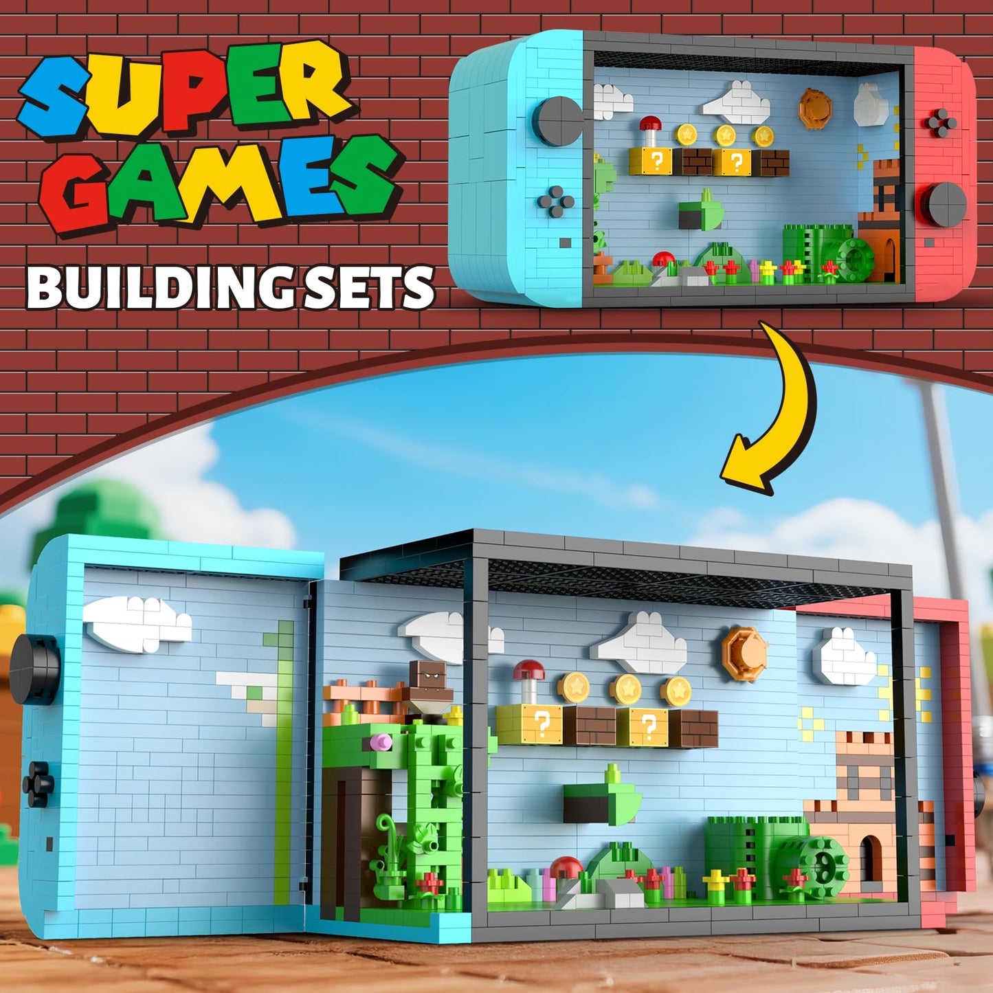 Vziimo Super Player Game Building Sets – 1528 Pieces, Openable 3D Anime Scene