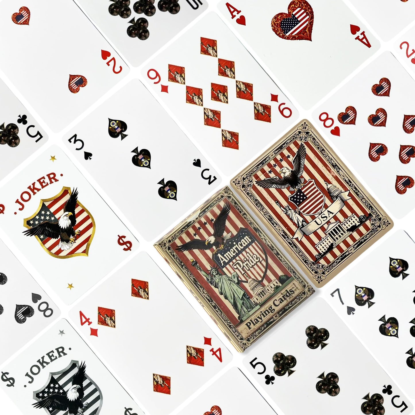 VZONE American Playing Cards - Waterproof Plastic Poker Deck with Statue of Liberty & Flag