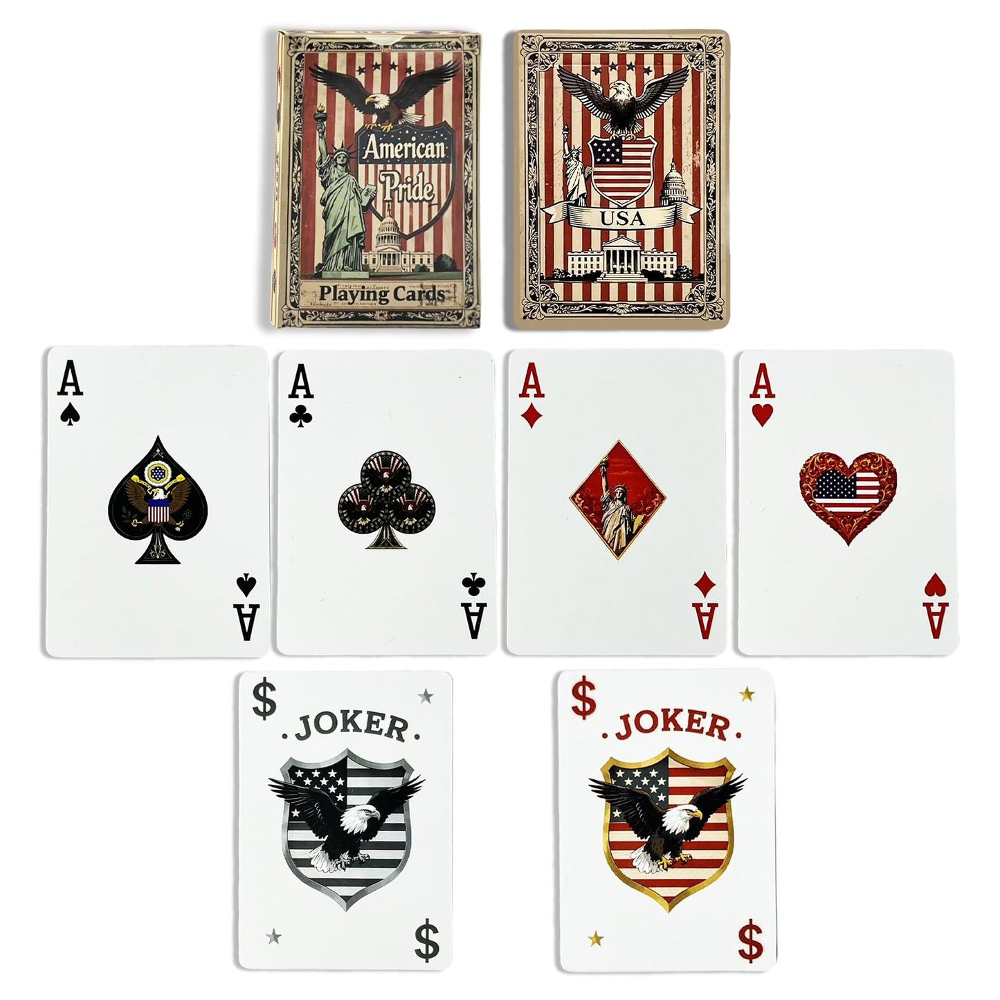 VZONE American Playing Cards - Waterproof Plastic Poker Deck with Statue of Liberty & Flag
