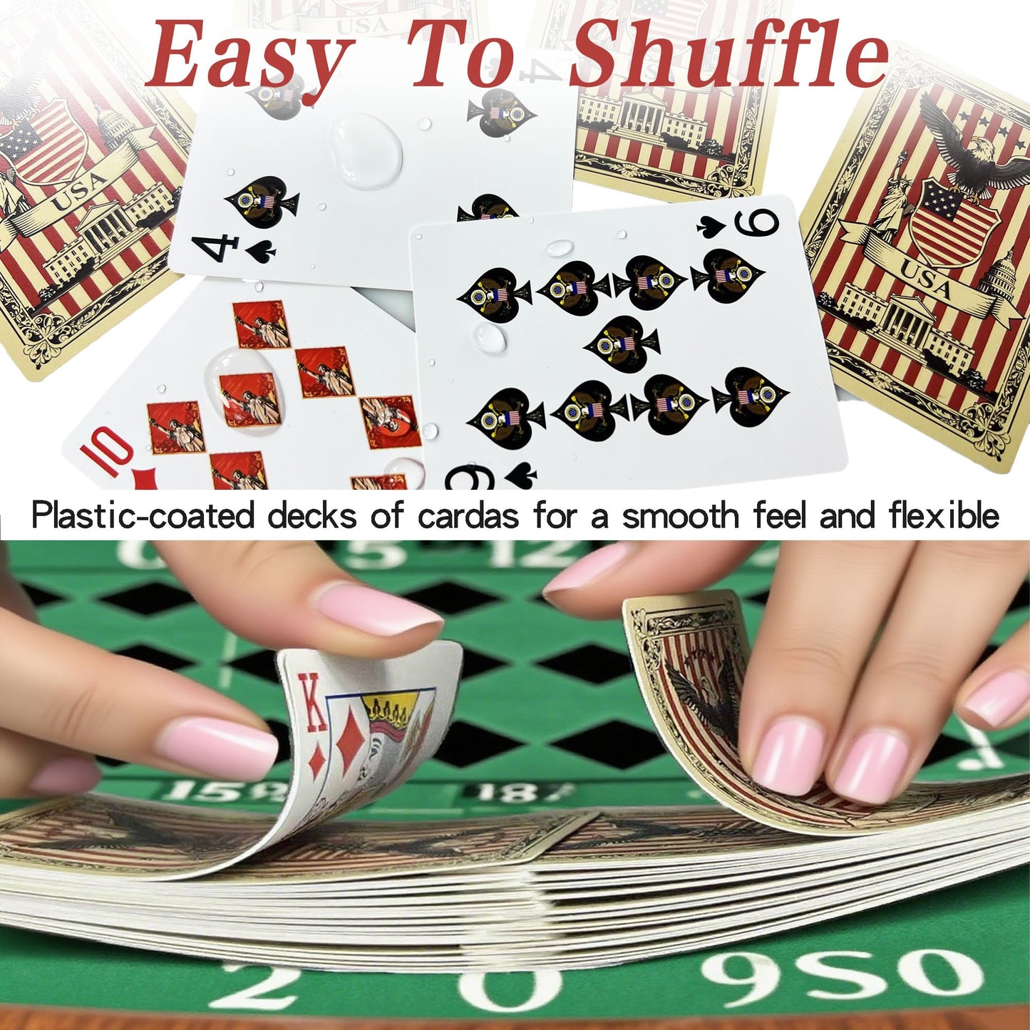 VZONE American Playing Cards - Waterproof Plastic Poker Deck with Statue of Liberty & Flag