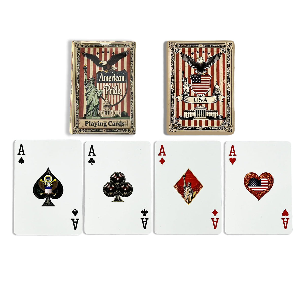 VZONE Patriotic-Themed Playing Cards – 100% Plastic Waterproof Standard Deck with Statue of Liberty, American Flag & Great Seal