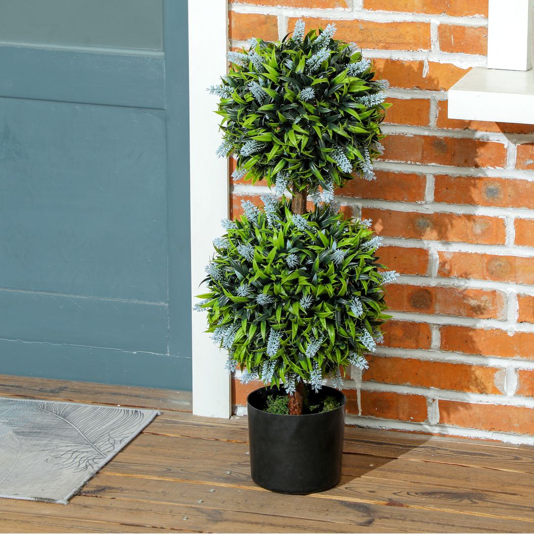 HOMCOM Set of 2 Potted Artificial Plants with Lavender Flowers