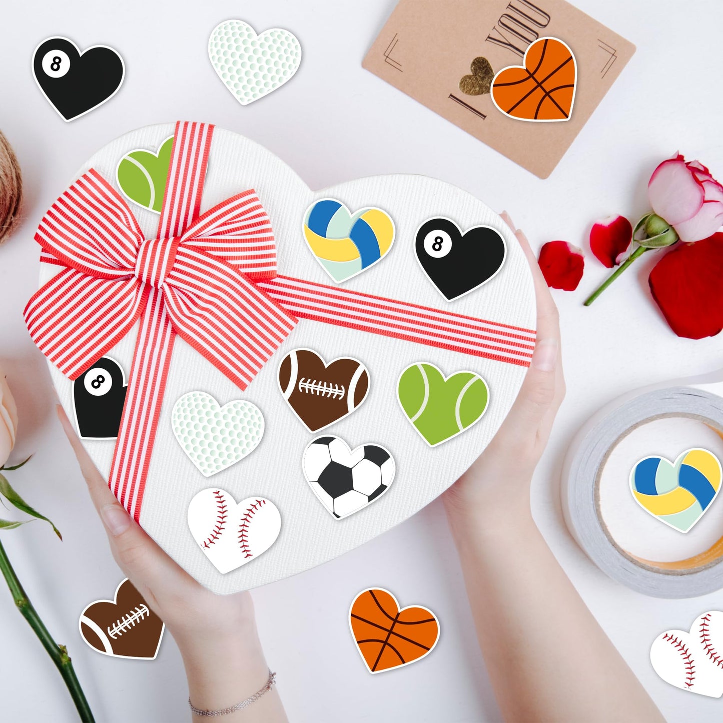 W1cwey Waterproof Kids' Sticker Roll – 1000 Heart-Shaped Sports Stickers for Gift Wrapping and Crafts