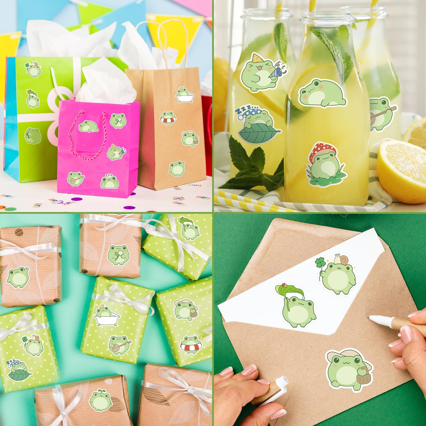 W1cwey Frog Sticker Rolls – 1000 Pieces, 2 Rolls, 1.5-Inch, 16 Designs for Luggage, Scrapbooks, Gifts