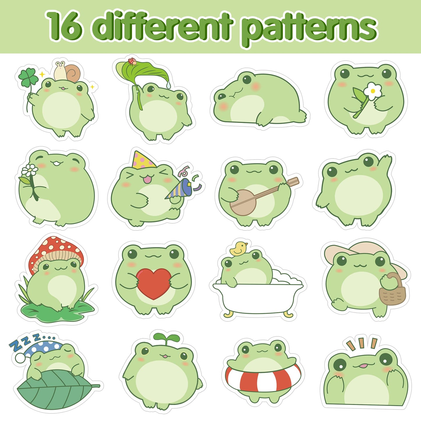 W1cwey Frog Sticker Rolls – 1000 Pieces, 2 Rolls, 1.5-Inch, 16 Designs for Luggage, Scrapbooks, Gifts