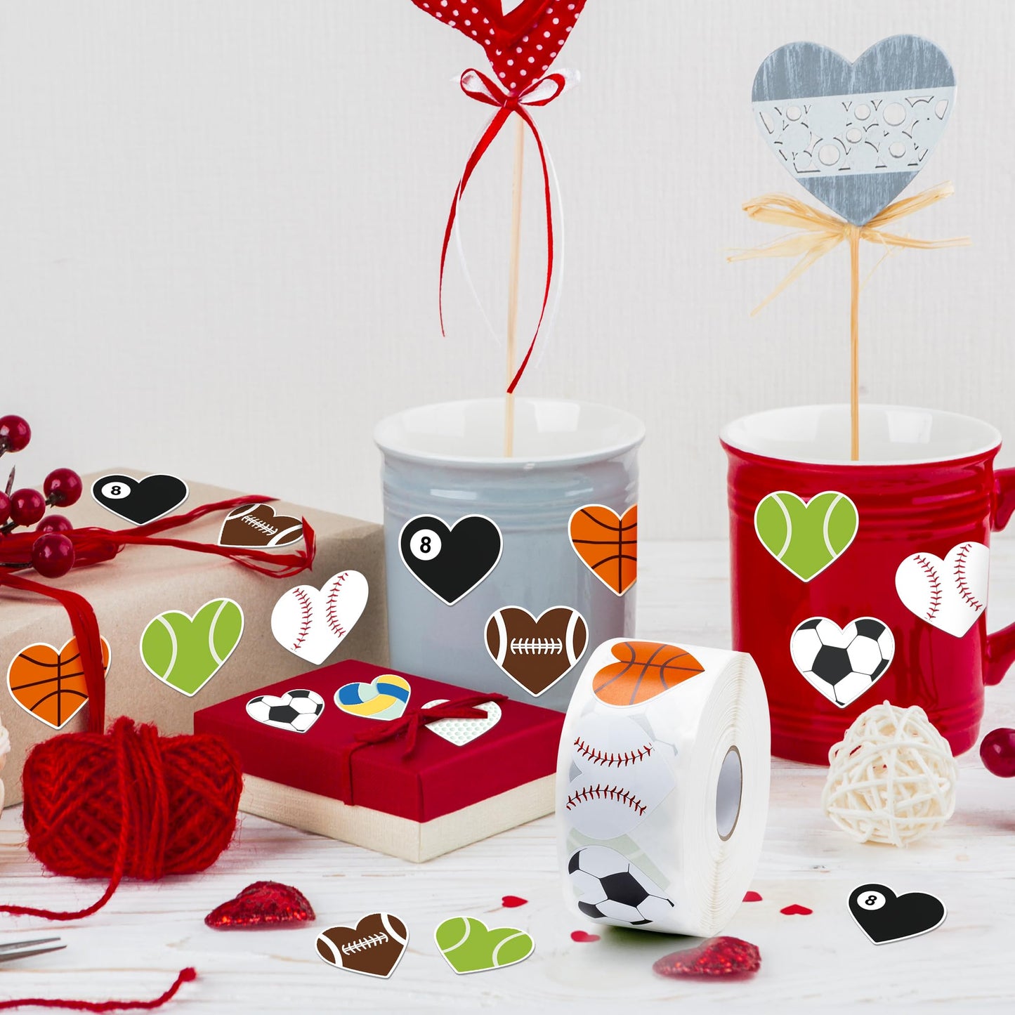 W1cwey Waterproof Kids' Sticker Roll – 1000 Heart-Shaped Sports Stickers for Gift Wrapping and Crafts