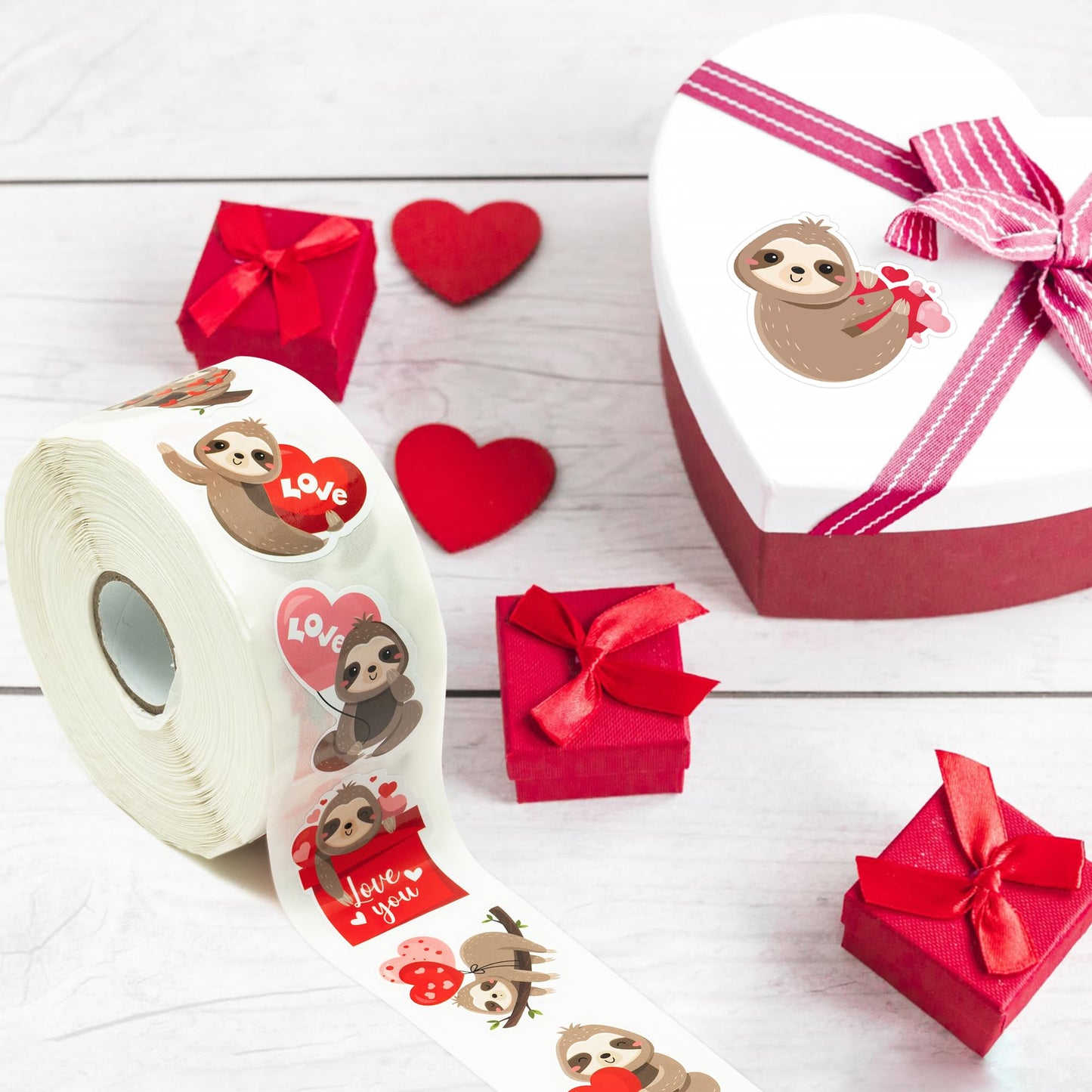 W1cwey Valentine Sloth Sticker Roll - 1,000 Waterproof Vinyl Stickers for Laptops & More
