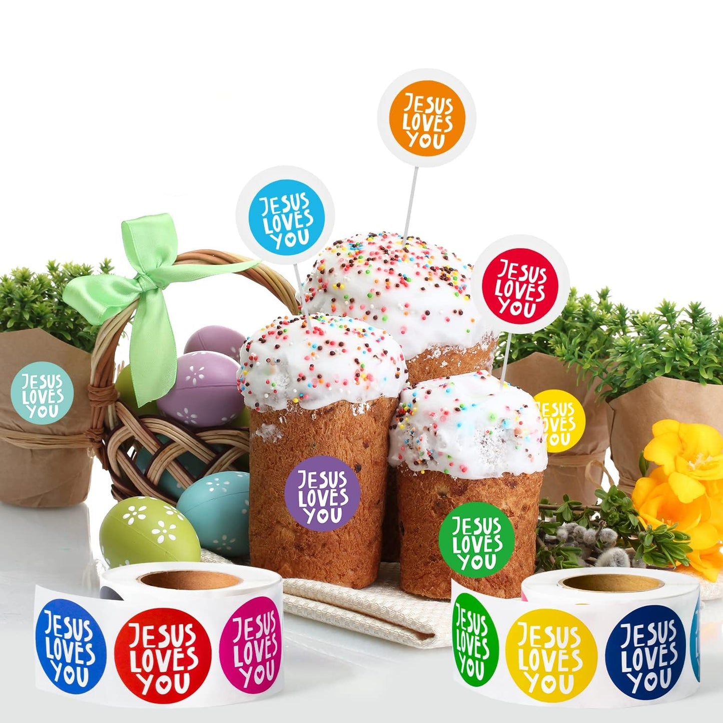W1cwey Jesus Love You Stickers - 1000pcs Religious Sticker Roll for Journals, Gifts & Crafts