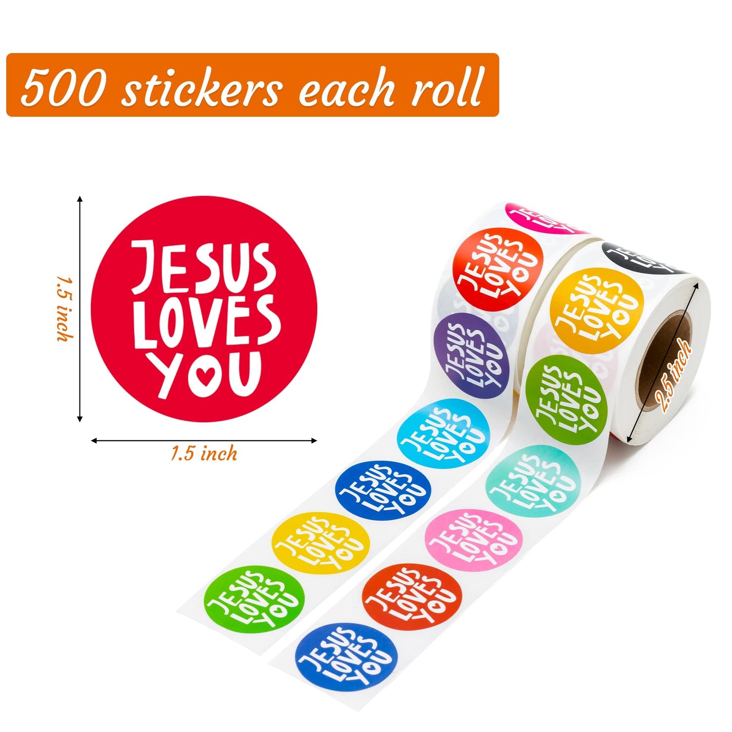 W1cwey Jesus Love You Stickers - 1000pcs Religious Sticker Roll for Journals, Gifts & Crafts