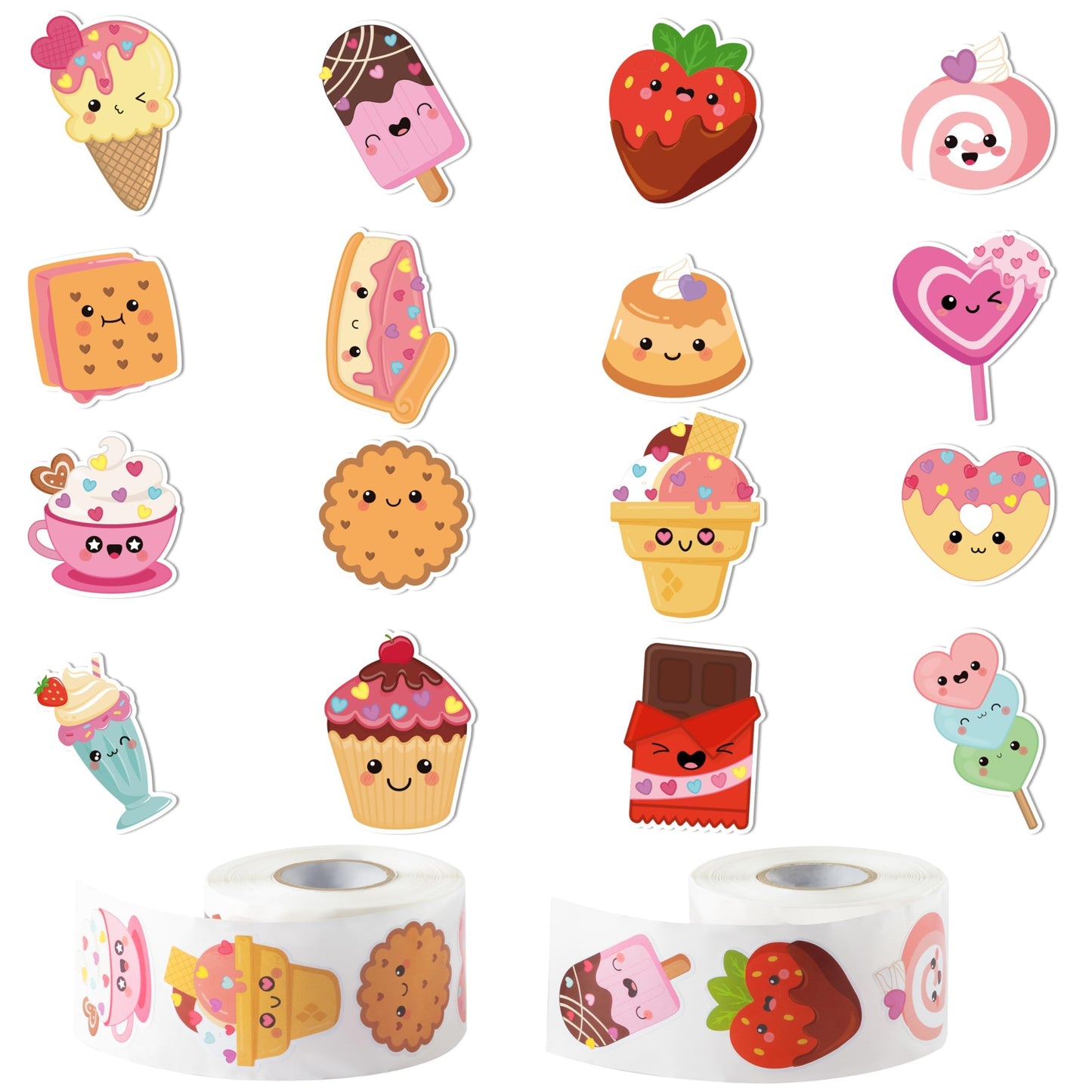 W1cwey Valentine's Day Sticker Roll – Cartoon Dessert Collection