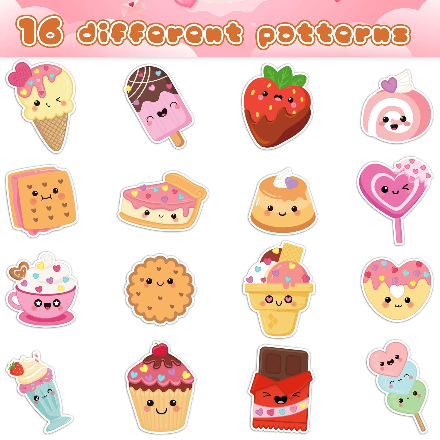 W1cwey Valentine's Day Sticker Roll – Cartoon Dessert Collection