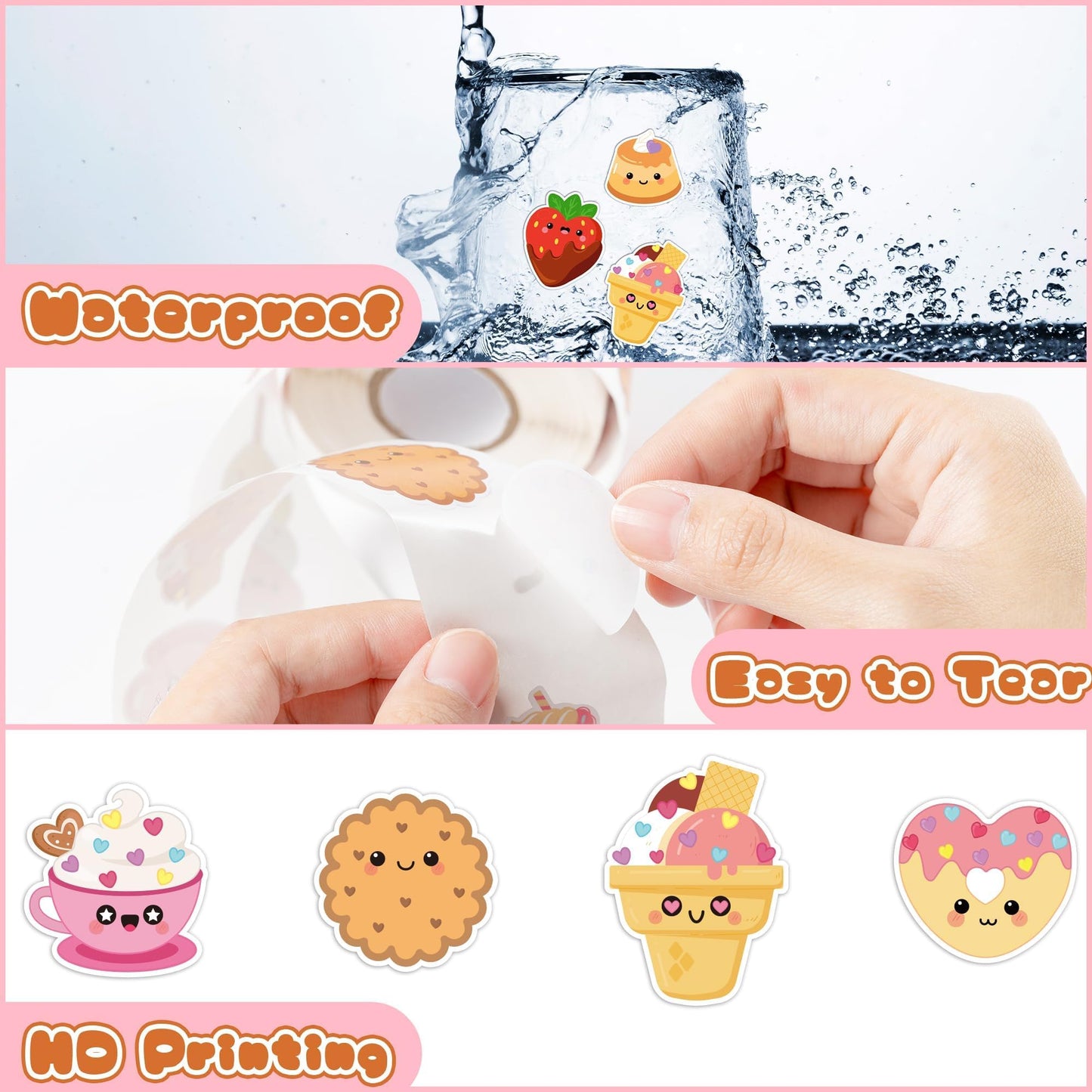 W1cwey Valentine's Day Sticker Roll – Cartoon Dessert Collection