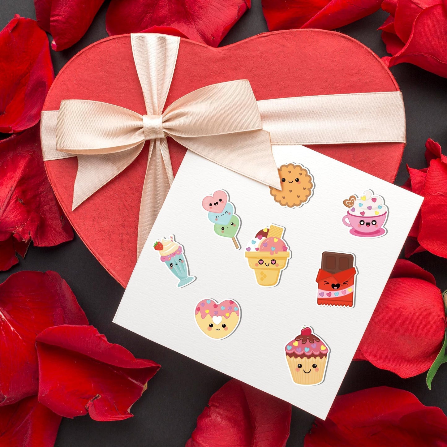 W1cwey Valentine's Day Sticker Roll – Cartoon Dessert Collection