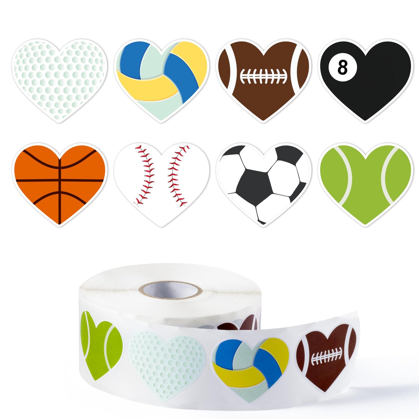 W1cwey Waterproof Kids' Sticker Roll – 1000 Heart-Shaped Sports Stickers for Gift Wrapping and Crafts