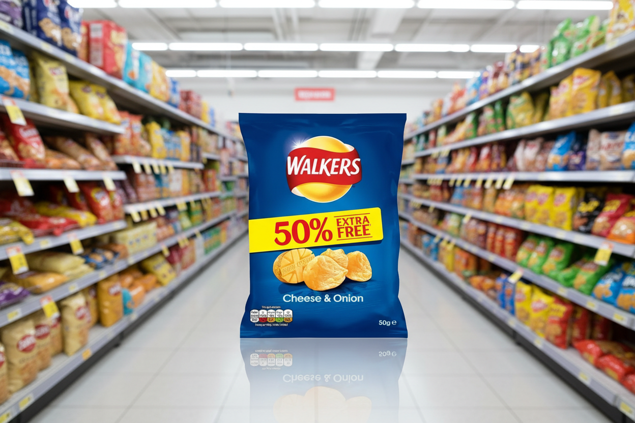 32 x Walkers Unmistakably Cheese & Onion 32.5G +50 Extra