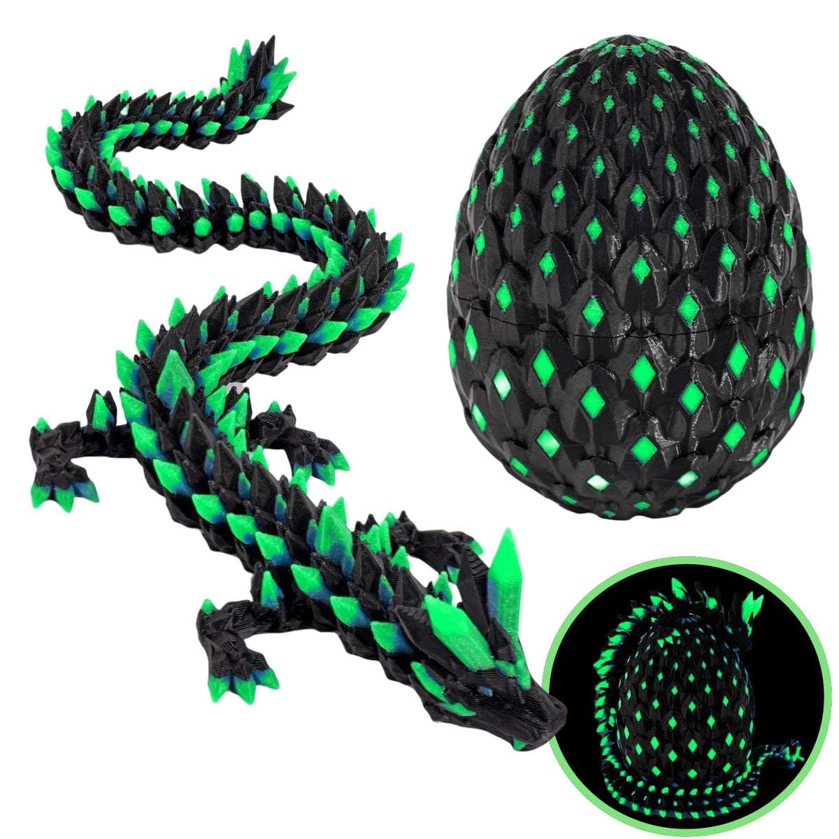 Waaaandefu 3D Printed Dragon & Egg – UV Glow, Articulated 12in Dragon with 4in Egg | 2025 Collectible