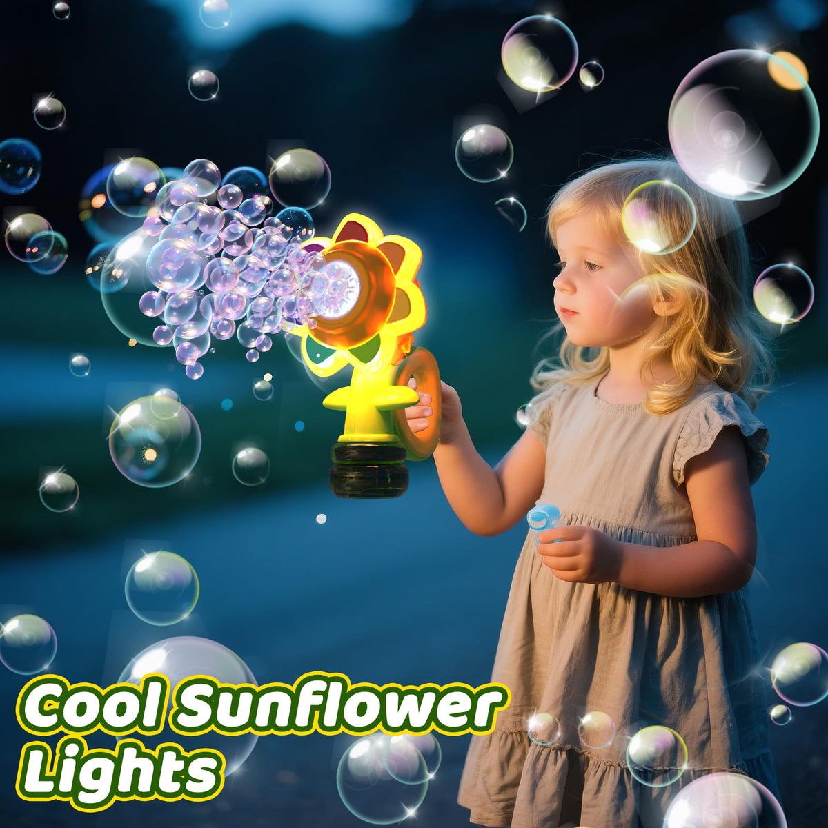WABALLO Bubble Machine for Kids – Automatic Sunflower Bubble Maker with LED Lights