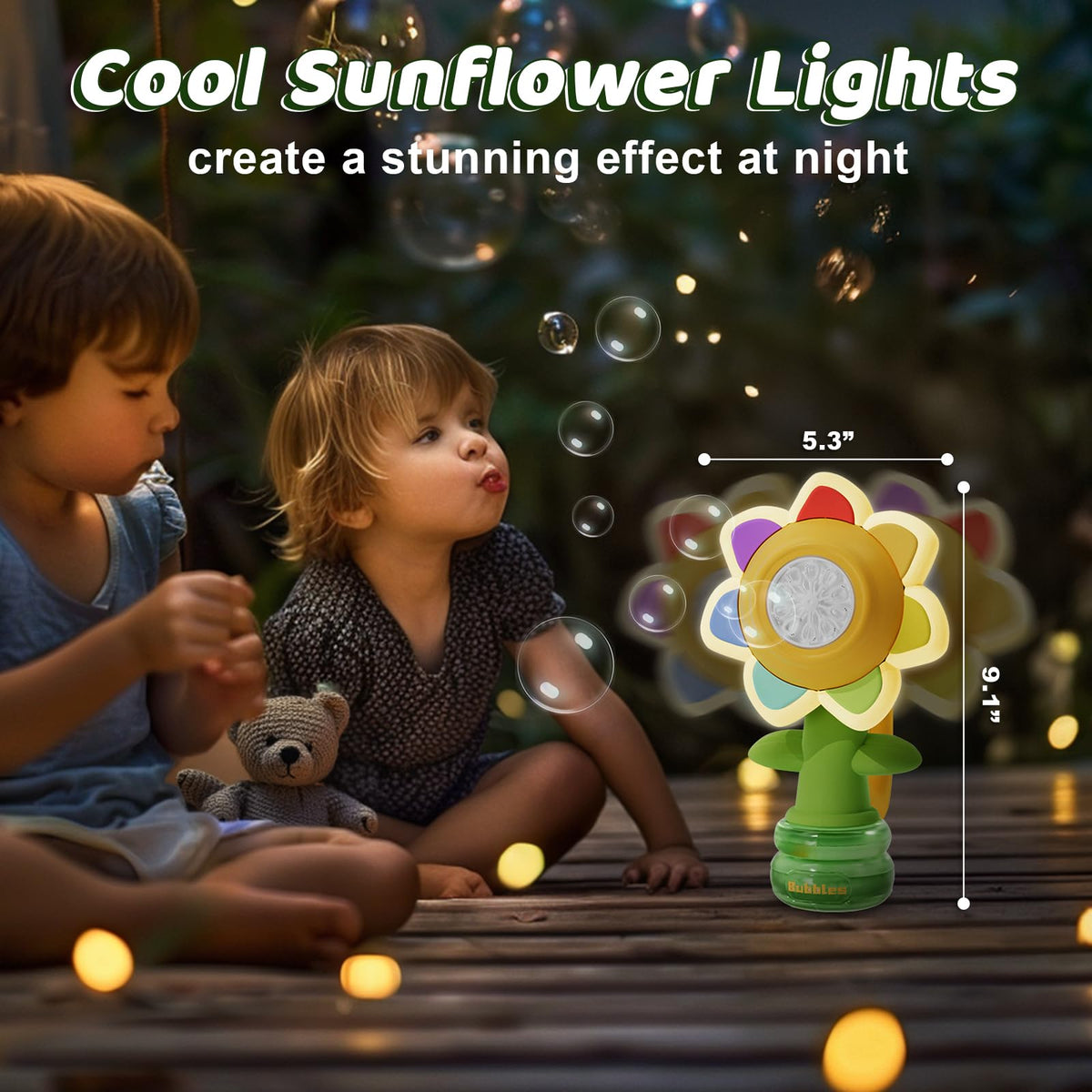 WABALLO Bubble Machine for Kids – Automatic Sunflower Bubble Maker with LED Lights