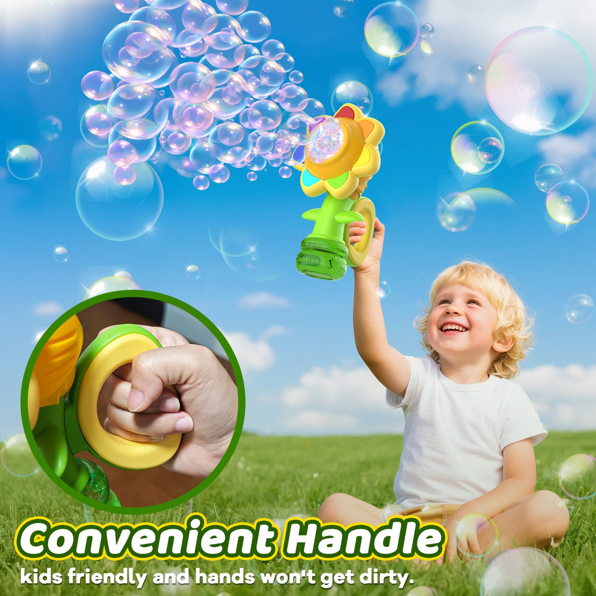 WABALLO Bubble Machine for Kids – Automatic Sunflower Bubble Maker with LED Lights