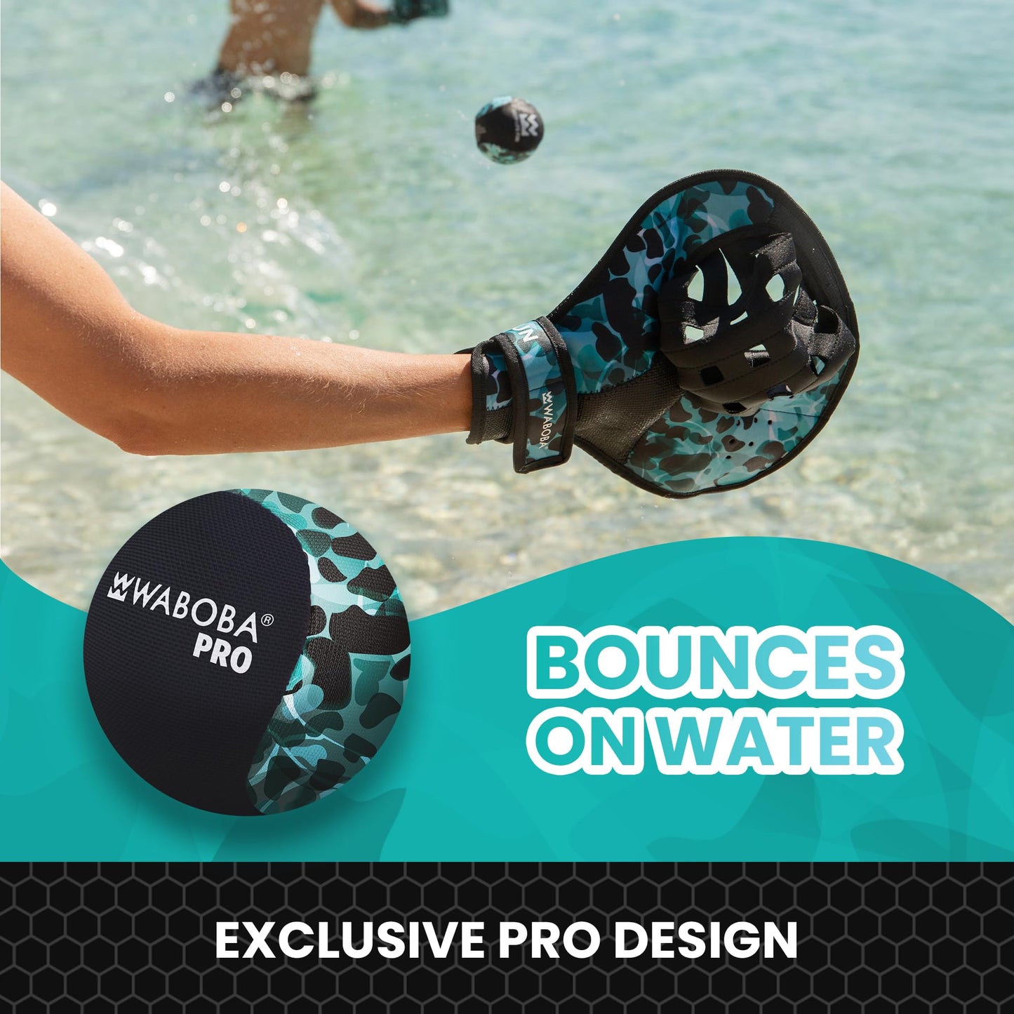 Waboba Catch Water Gloves & Pro Water Bouncing Ball Set – Beach & Pool Fun