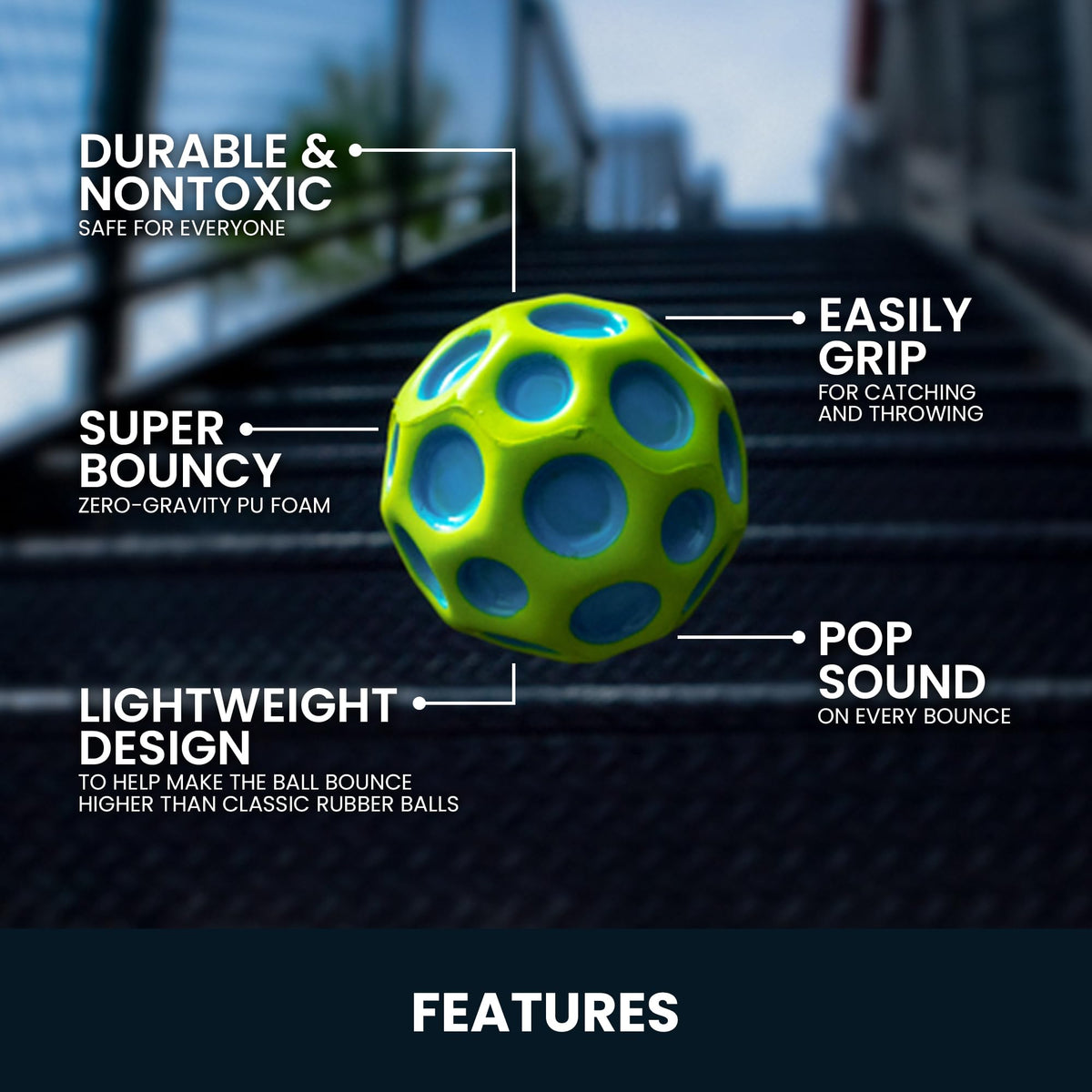 Waboba Moon Ball Gradient – Extreme Bouncy Ball for All Ages | Ultra High Bounce, Pop Sound, Neon Colors